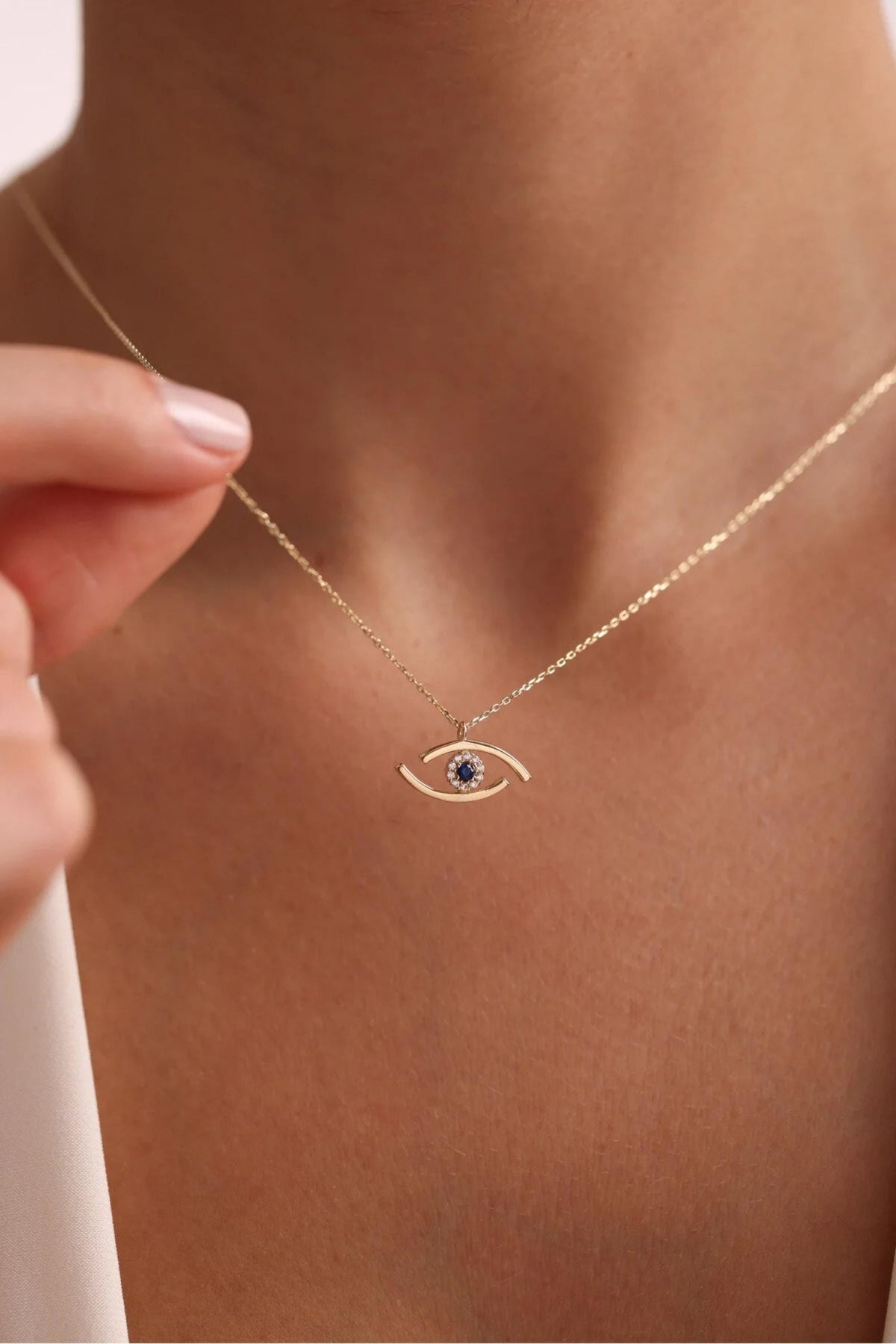 14K Gold Evil Eye Necklace, Dainty Gold Chain Necklace, Protection Jewelry, Minimalist Everyday Necklace, Stackable Gold, Gift for Her