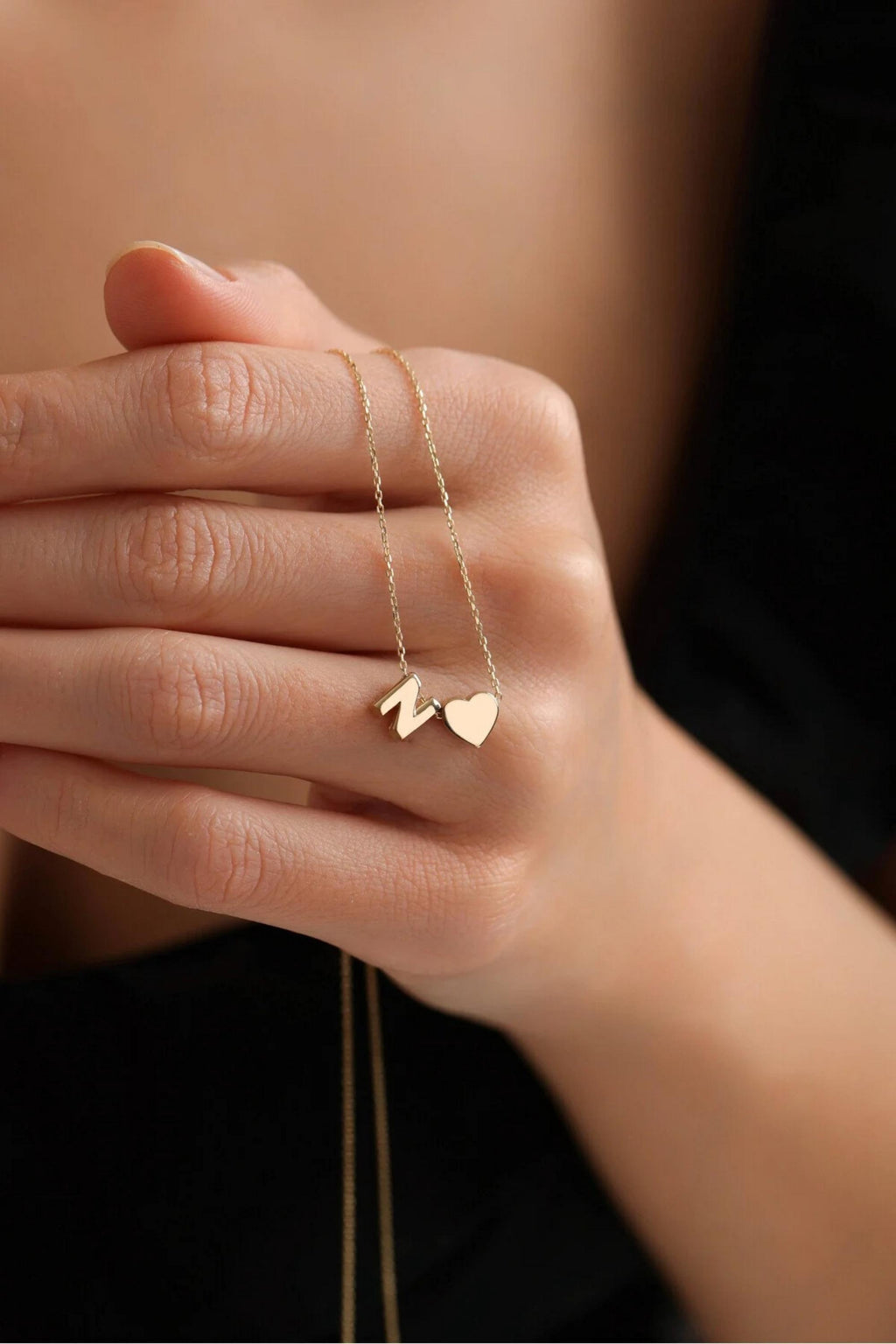14K Gold Heart Initial Necklace, Personalized Gold Necklace, Dainty Letter Necklace, Minimalist Everyday Jewelry, Gift for Her
