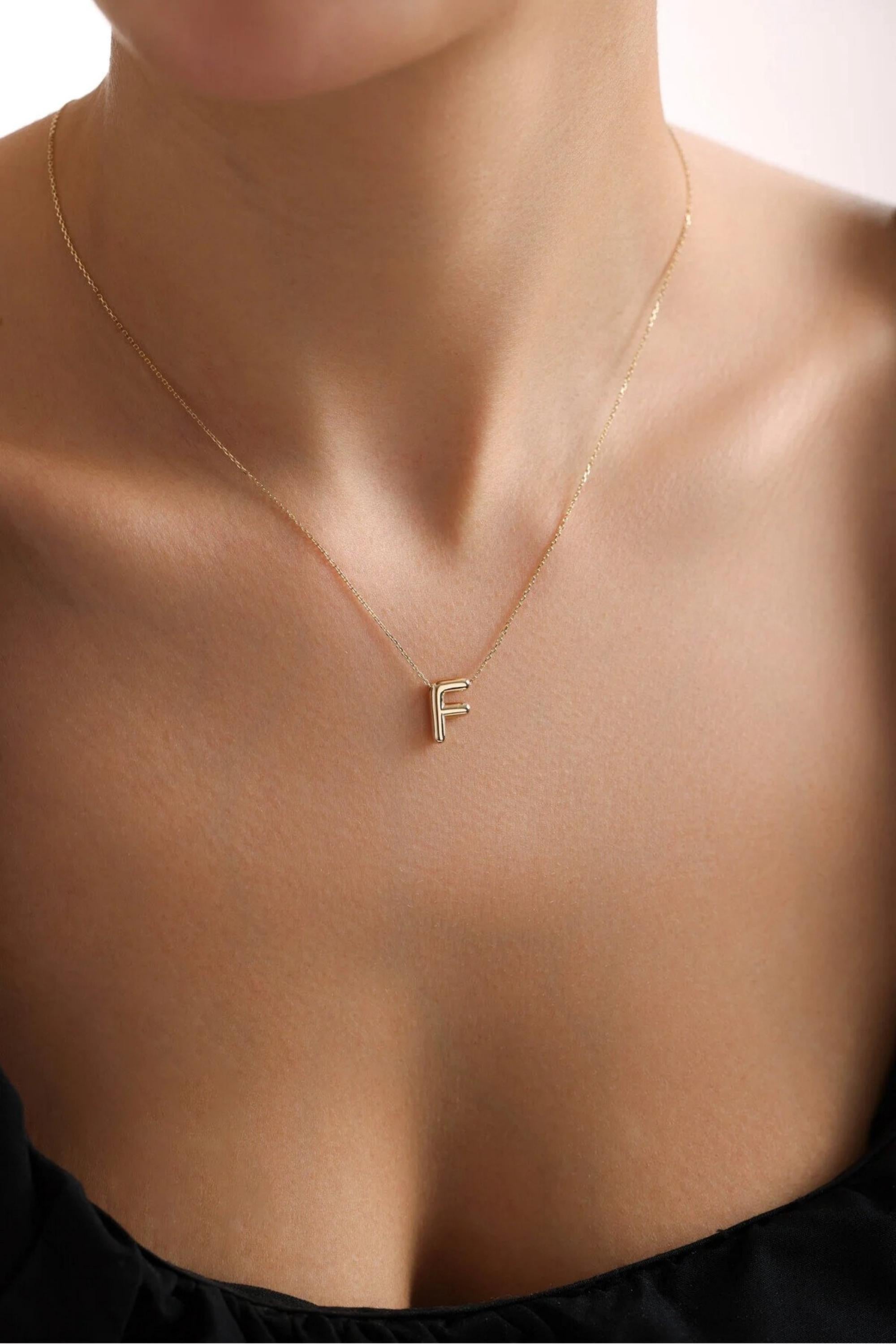 14K Gold Balloon Initial Necklace, Personalized Letter Necklace, Dainty Gold Initial Necklace, Minimalist Everyday Jewelry, Gift for Her