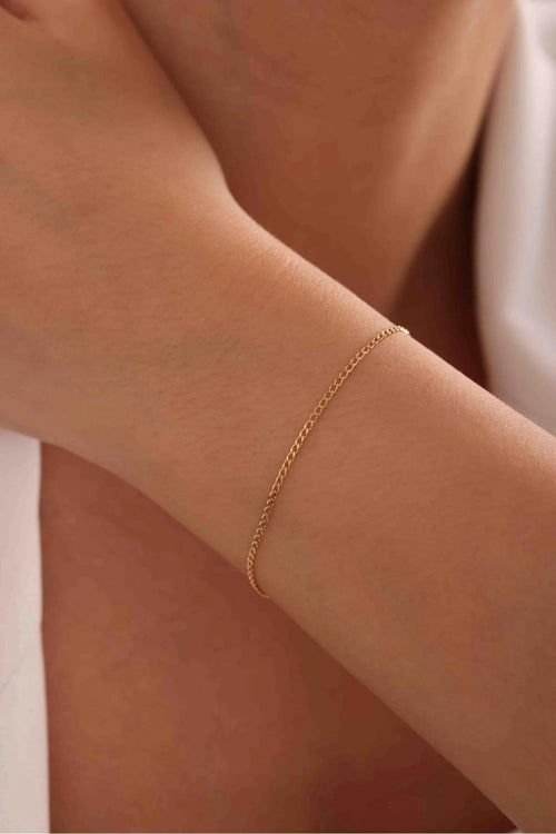 14K Gold 2mm Cuban Link Bracelet, Dainty Gold Bracelet, Minimalist Everyday Jewelry, Stackable Gold Chain Bracelet, Gift for Her