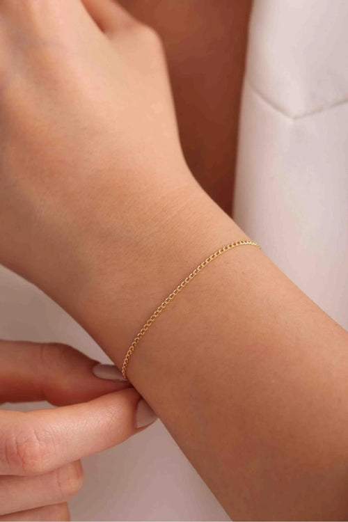 14K Gold 2mm Cuban Link Bracelet, Dainty Gold Bracelet, Minimalist Everyday Jewelry, Stackable Gold Chain Bracelet, Gift for Her