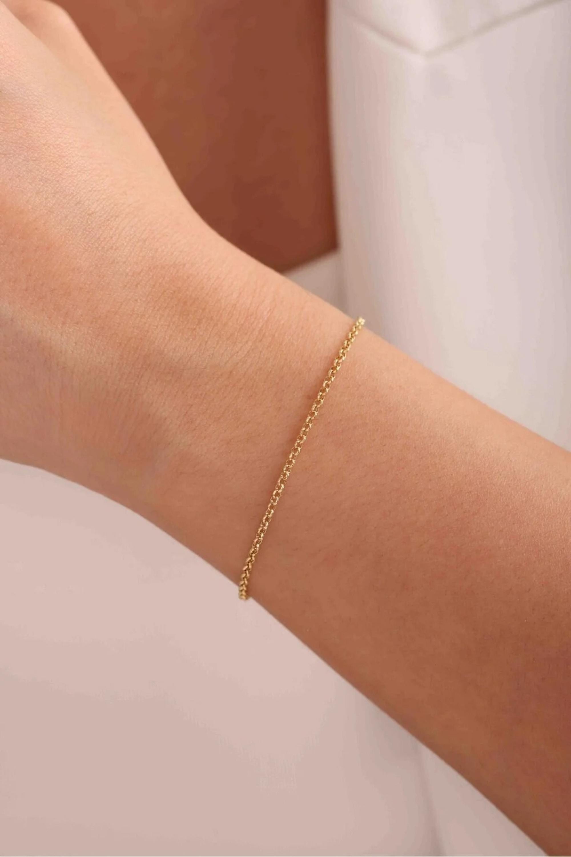 14K Gold 2mm Rolo Chain Bracelet, Dainty Gold Bracelet, Minimalist Everyday Jewelry, Stackable Gold Chain Bracelet, Gift for Her