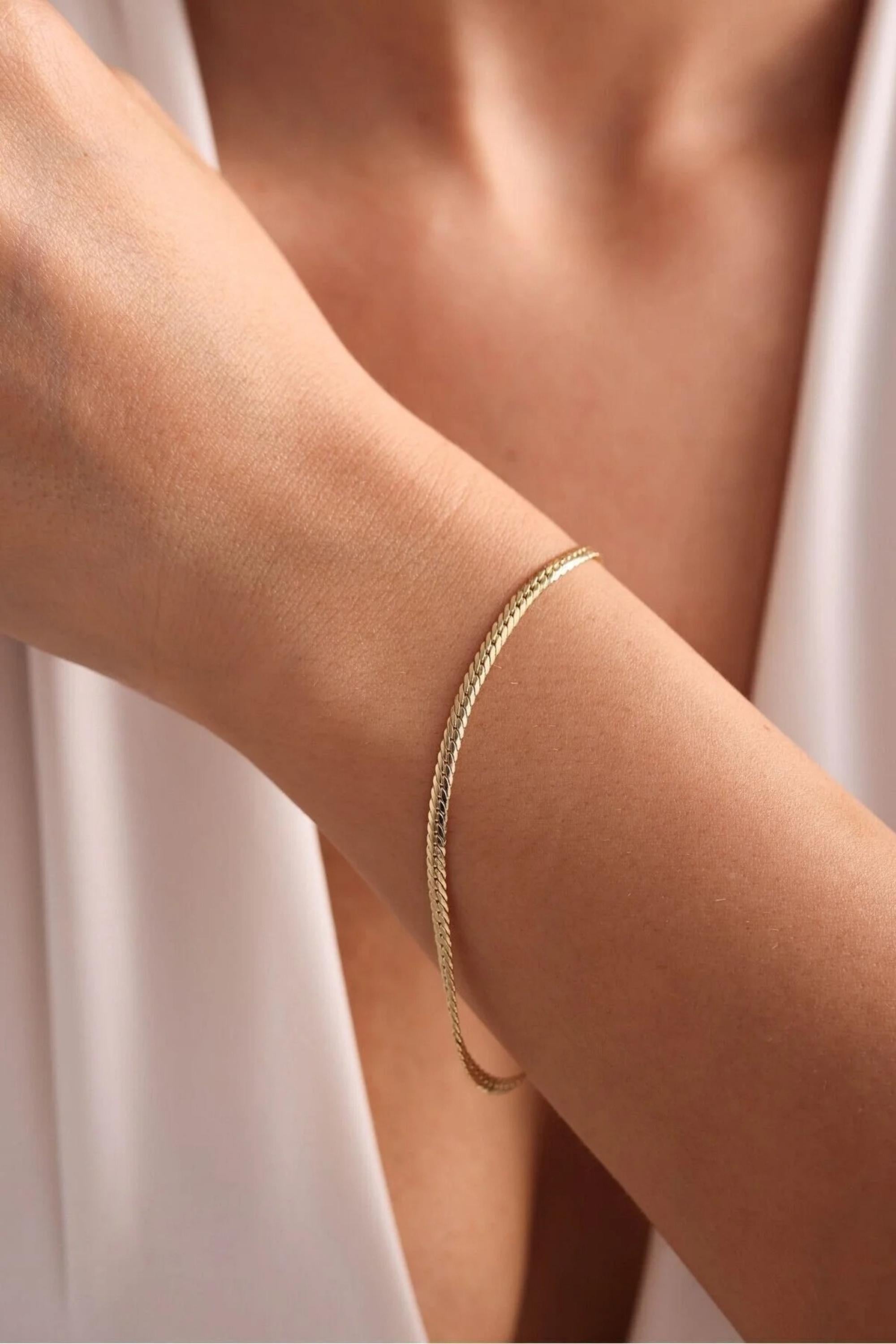 14K Gold 3.5mm Cuban Link Bracelet, Dainty Gold Bracelet, Minimalist Everyday Jewelry, Stackable Gold Chain Bracelet, Gift for her