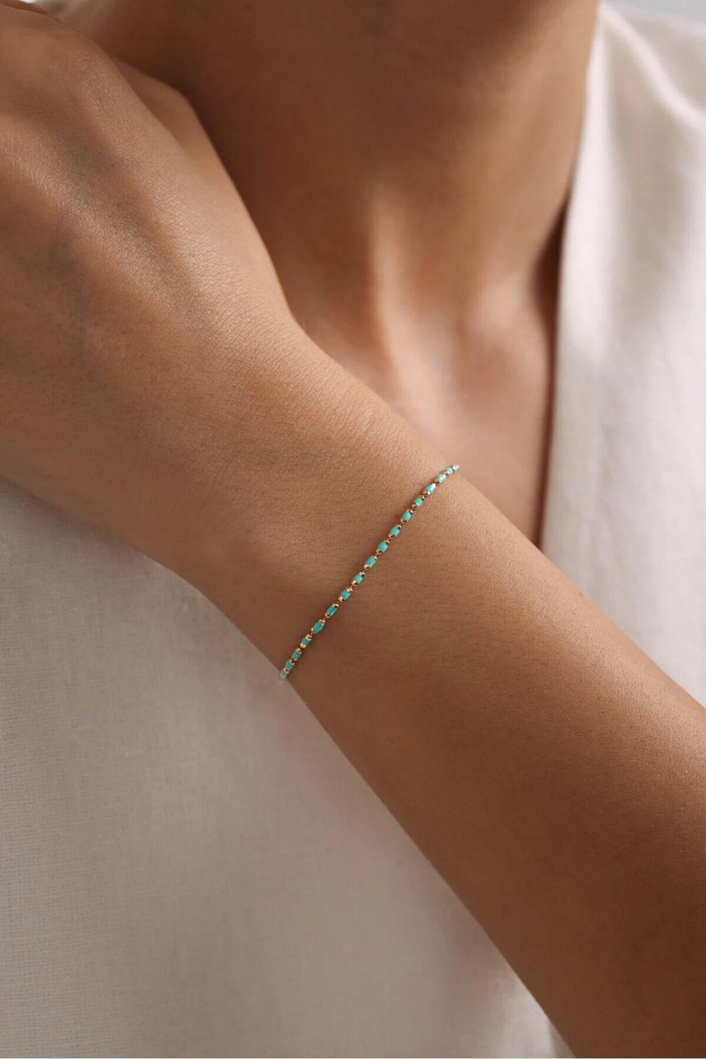 14K Gold 1.5mm Turquoise Beaded Bracelet, Dainty Gold Bracelet, Minimalist Everyday Jewelry, Stackable Bead Bracelet, Gift for Her