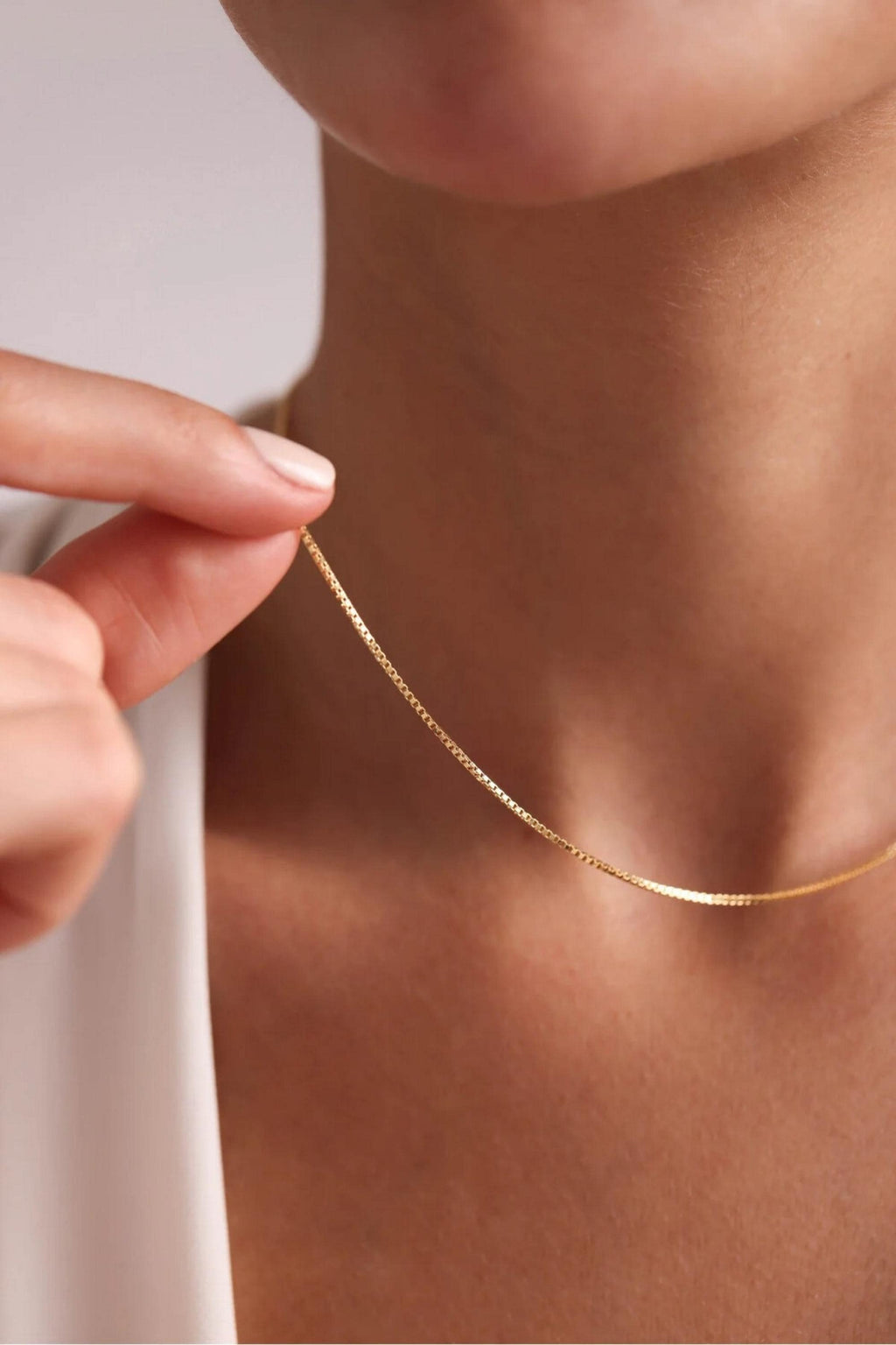 14K Gold 1mm Box Chain Necklace, Dainty Gold Chain Necklace, Minimalist Everyday Jewelry, Layering & Stackable Gold Necklace, Gift for Her