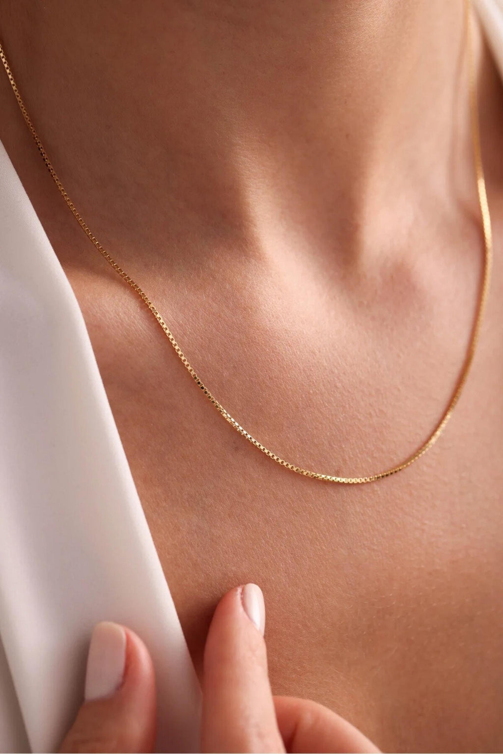 14K Gold 1mm Box Chain Necklace, Dainty Gold Chain Necklace, Minimalist Everyday Jewelry, Layering & Stackable Gold Necklace, Gift for Her