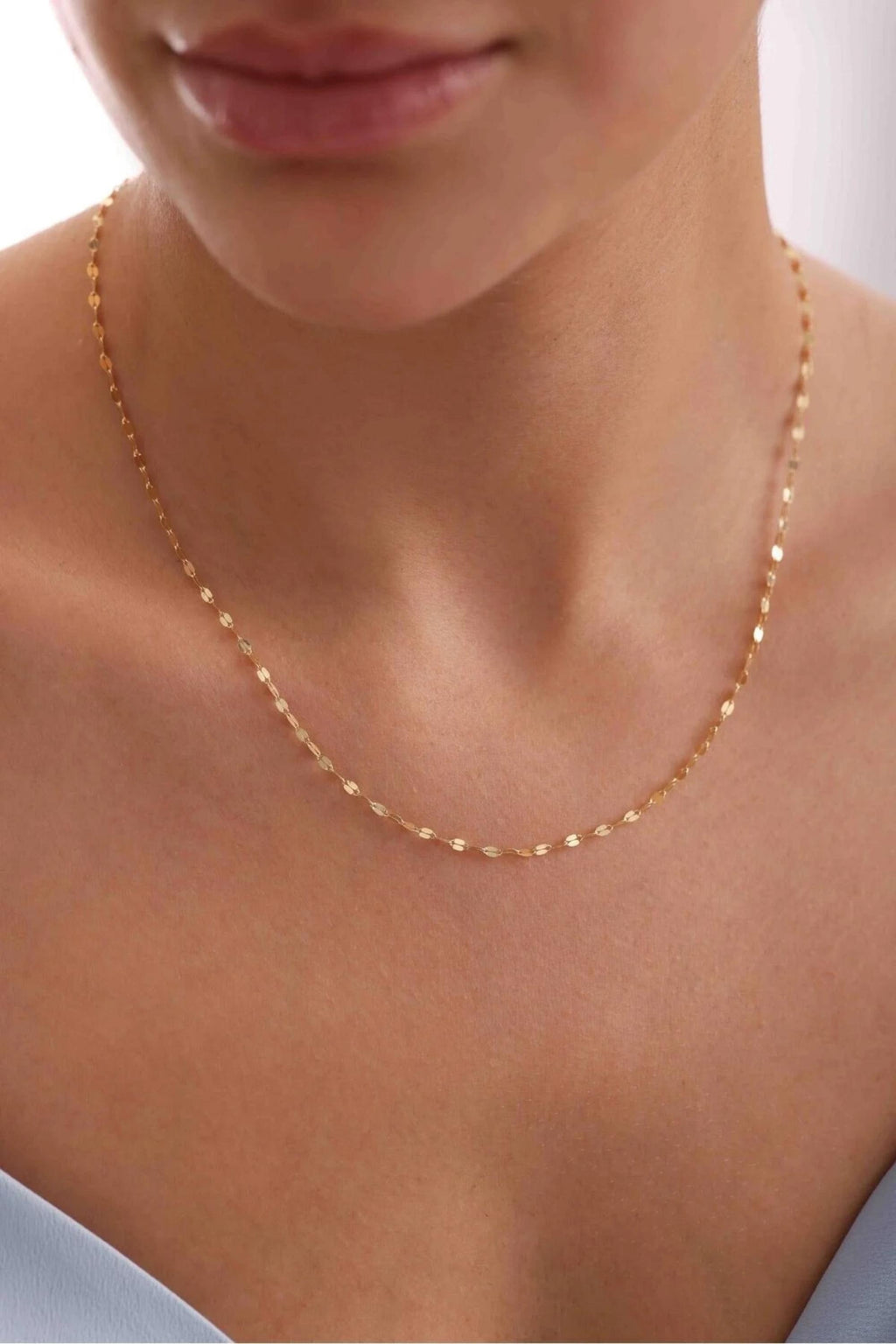 14K Gold 2.15mm Sequin Necklace, Dainty Gold Disc Necklace, Minimalist Everyday Jewelry, Layering & Stackable Gold Necklace, Gift for Her