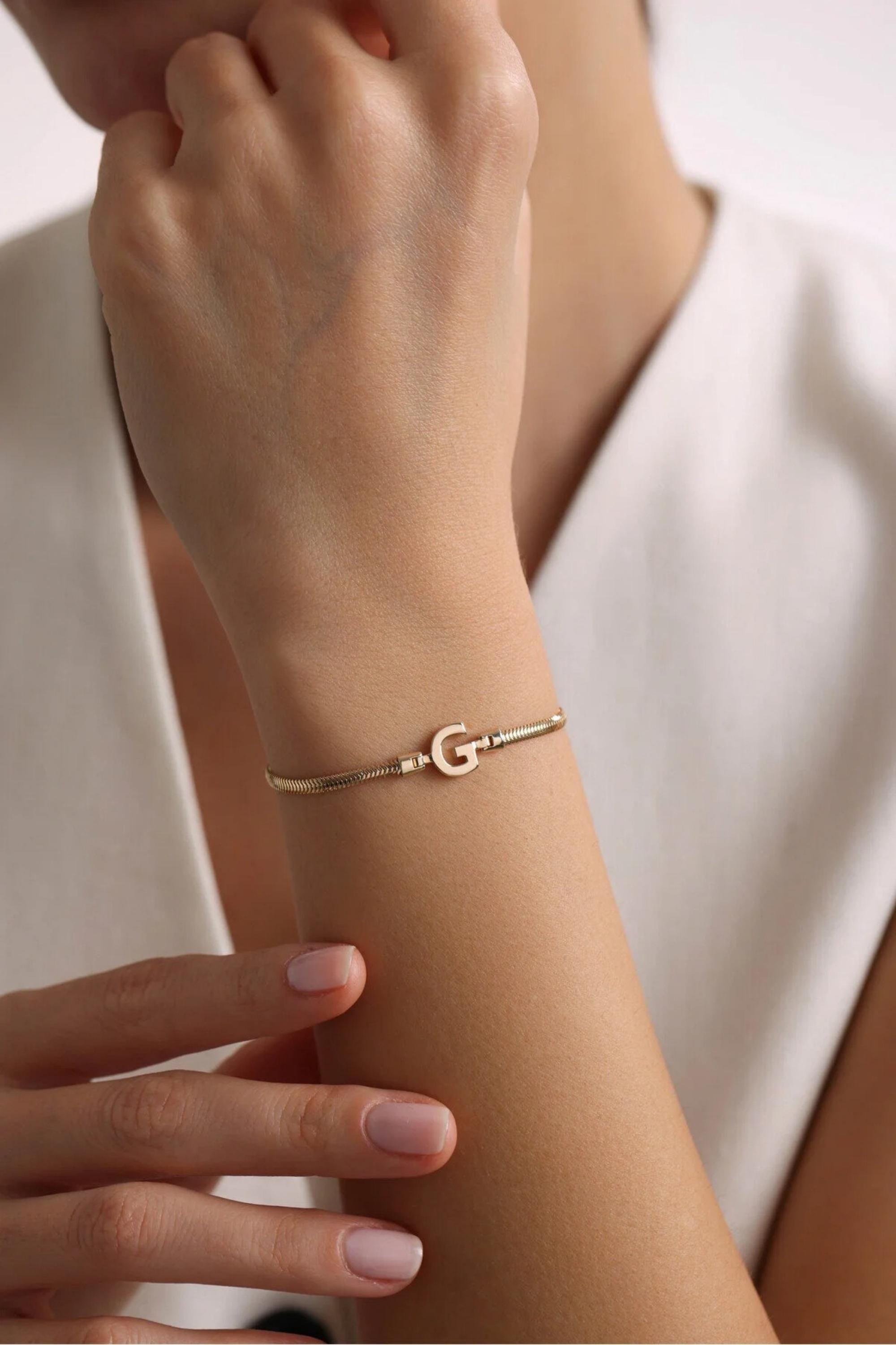 14K Gold 2.50mm Snake Chain Initial Bracelet, Personalized Gold Bracelet, Dainty Letter Bracelet, Minimalist Everyday Jewelry, Gift for Her