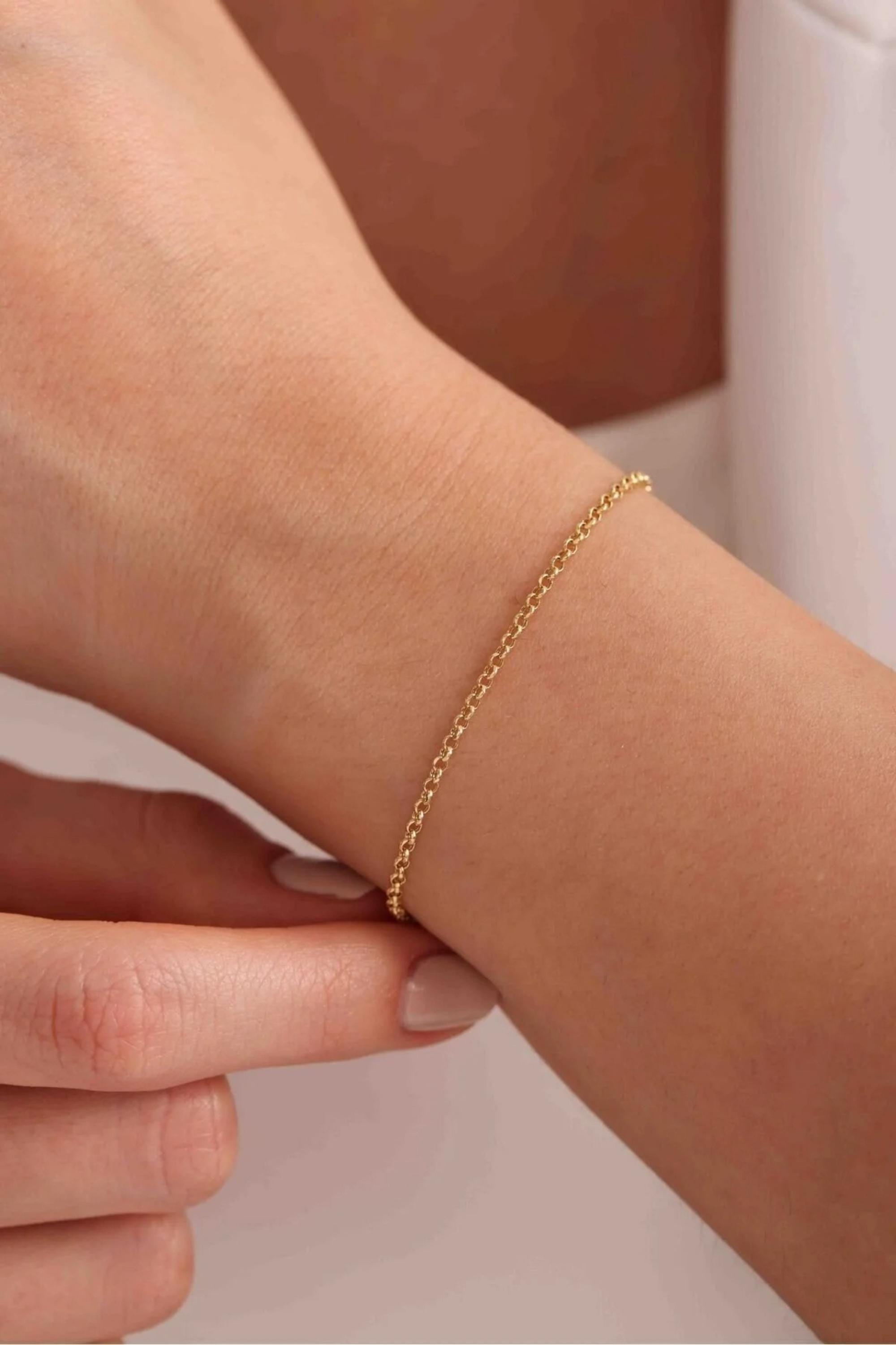 14K Gold 2mm Rolo Chain Bracelet, Dainty Gold Bracelet, Minimalist Everyday Jewelry, Stackable Gold Chain Bracelet, Gift for Her