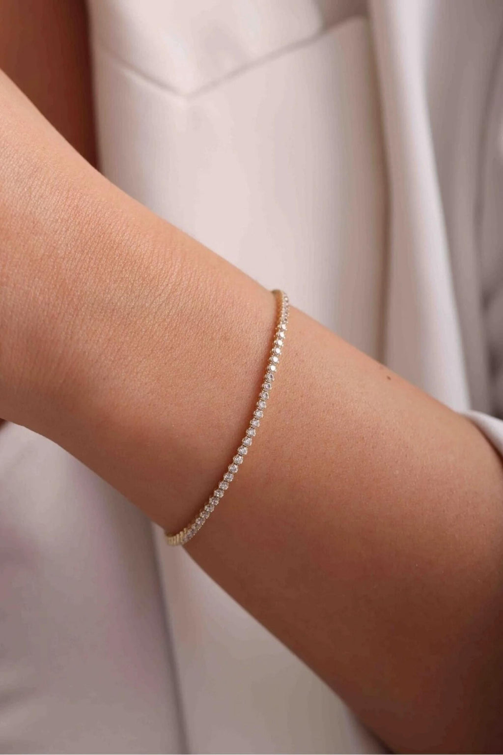 14K Gold 2mm Tennis Bracelet, Dainty Gold Bracelet, Minimalist Everyday Jewelry, Stackable Diamond-Style Bracelet, Gift for Her