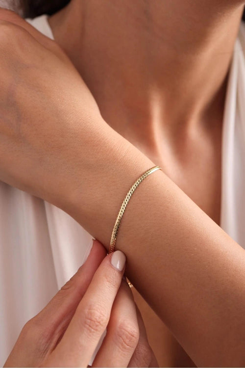 14K Gold 3.5mm Cuban Link Bracelet, Dainty Gold Bracelet, Minimalist Everyday Jewelry, Stackable Gold Chain Bracelet, Gift for her