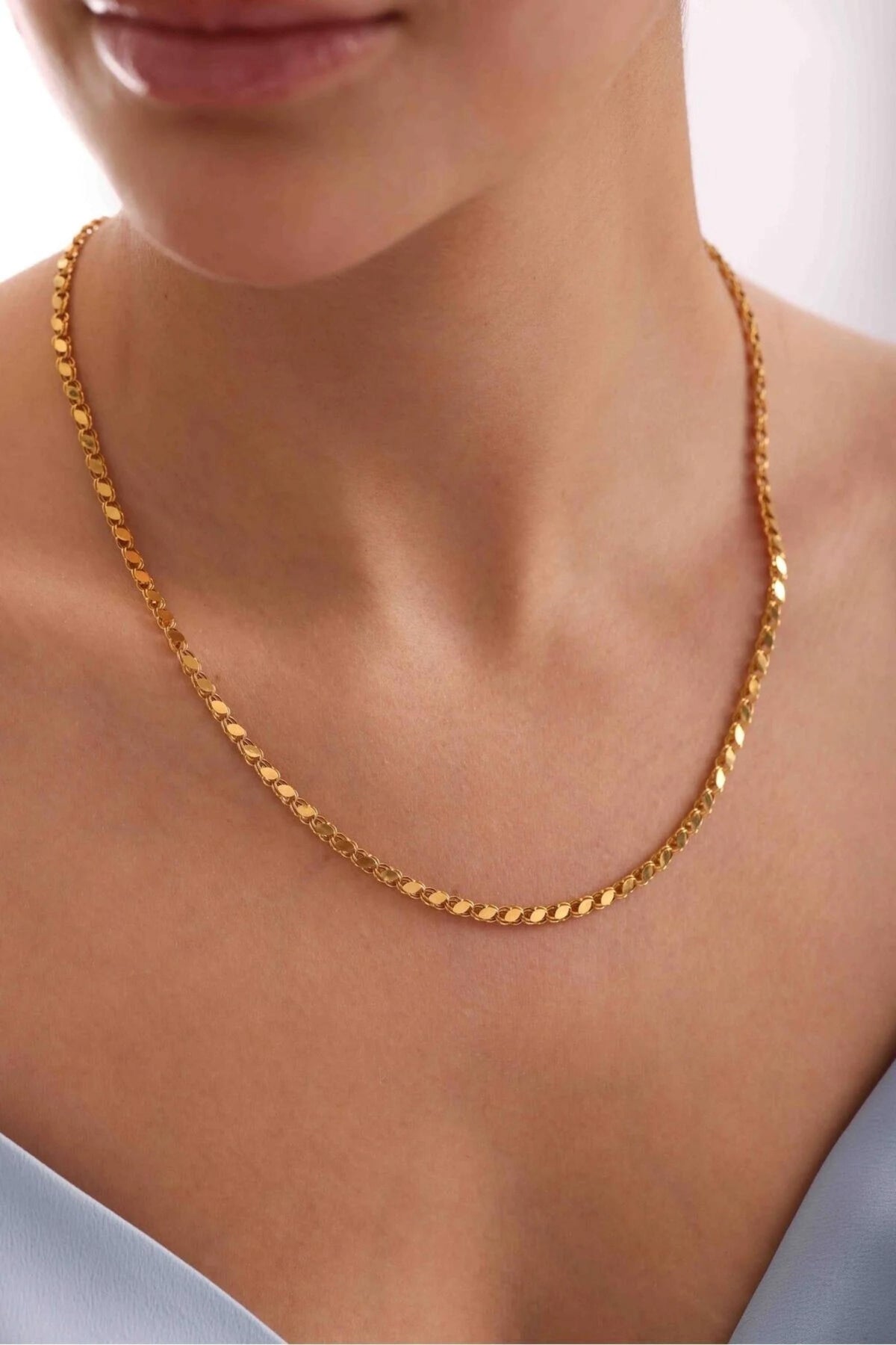 14K Gold 4mm Mirror Chain Necklace, Dainty Gold Chain Necklace, Minimalist Everyday Jewelry, Layering & Stackable Gold Necklace for Her