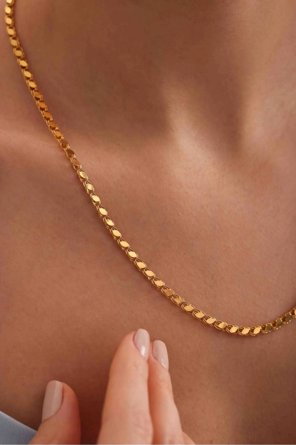 14K Gold 4mm Mirror Chain Necklace, Dainty Gold Chain Necklace, Minimalist Everyday Jewelry, Layering & Stackable Gold Necklace for Her