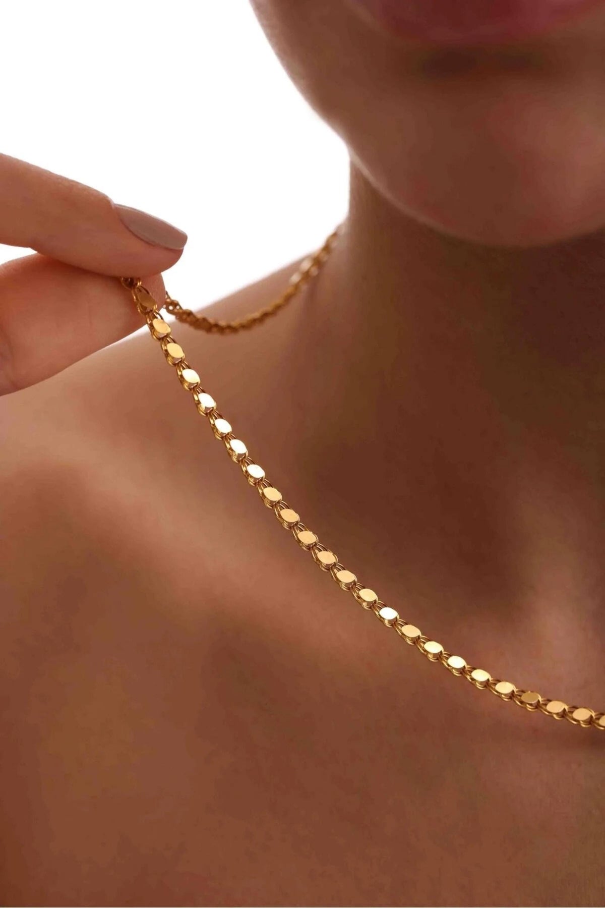 14K Gold 4mm Mirror Chain Necklace, Dainty Gold Chain Necklace, Minimalist Everyday Jewelry, Layering & Stackable Gold Necklace for Her