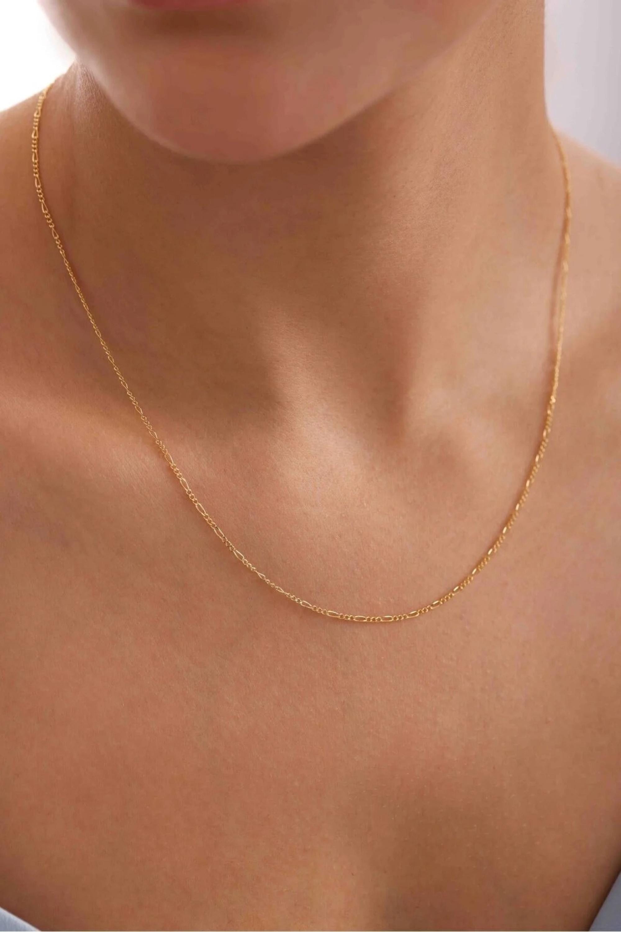 14K Gold 2mm Figaro Link Necklace, Thin Gold Chain, Elegant Layering Necklace, Classic Link Jewelry, Everyday Gift for Women