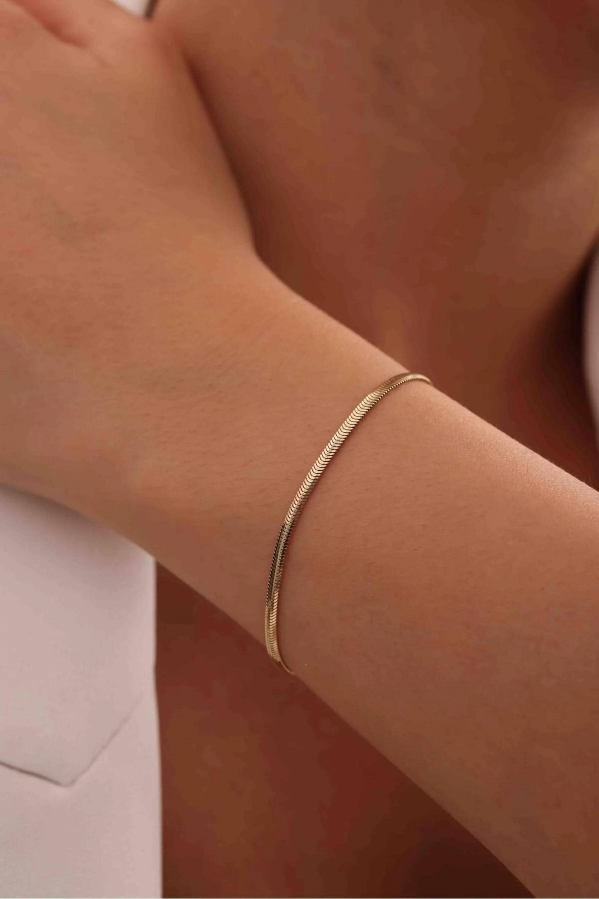 14K Gold 3mm Snake Chain Bracelet, Sleek Gold Bracelet, Smooth Herringbone Style Jewelry, Layering Bracelet, Everyday Gift for Women