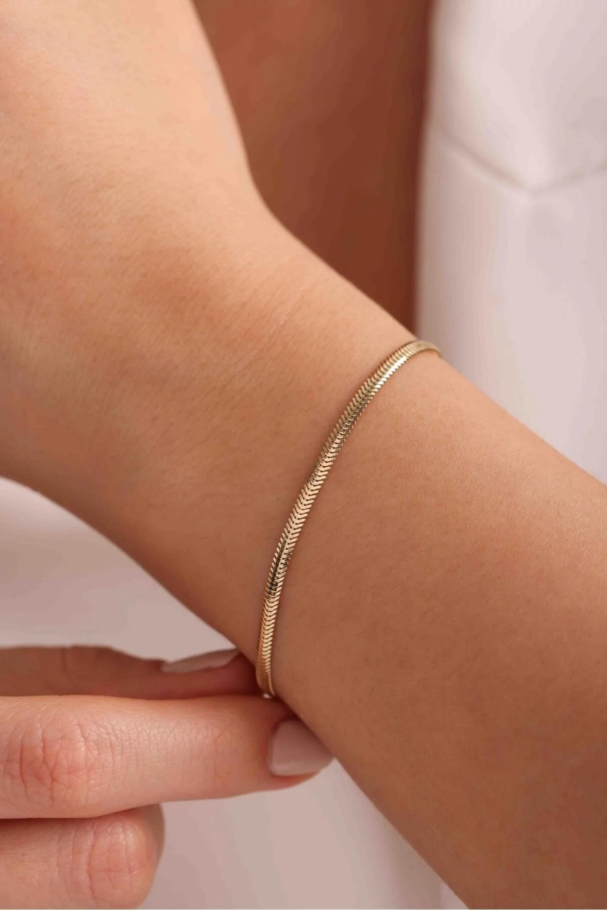 14K Gold 3mm Snake Chain Bracelet, Sleek Gold Bracelet, Smooth Herringbone Style Jewelry, Layering Bracelet, Everyday Gift for Women