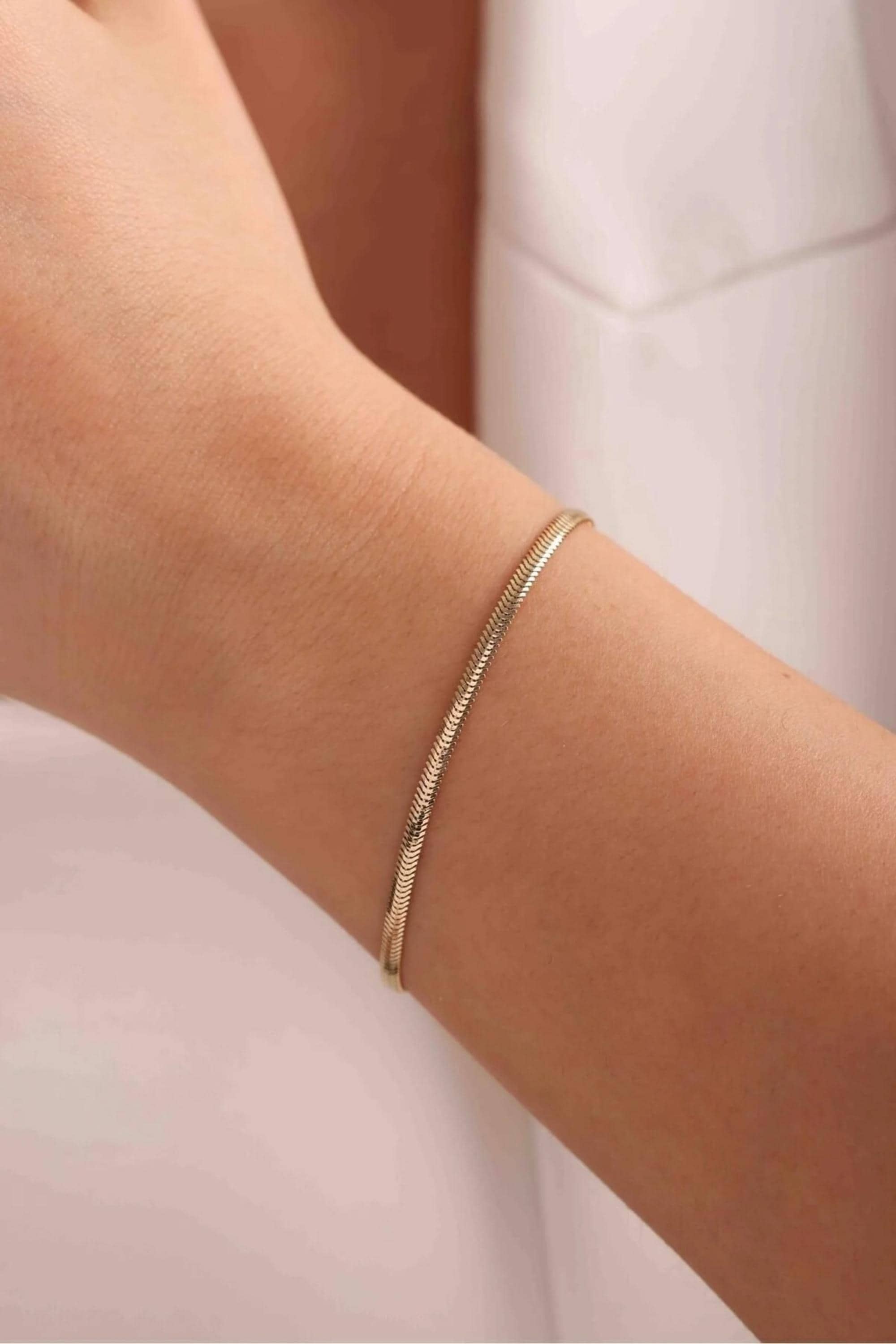14K Gold 3mm Snake Chain Bracelet, Sleek Gold Bracelet, Smooth Herringbone Style Jewelry, Layering Bracelet, Everyday Gift for Women