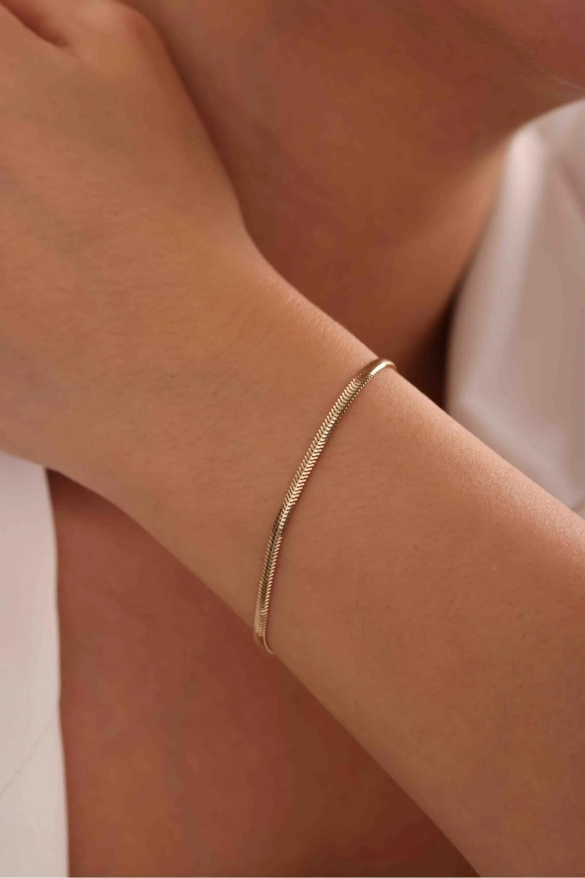 14K Gold 3mm Snake Chain Bracelet, Sleek Gold Bracelet, Smooth Herringbone Style Jewelry, Layering Bracelet, Everyday Gift for Women