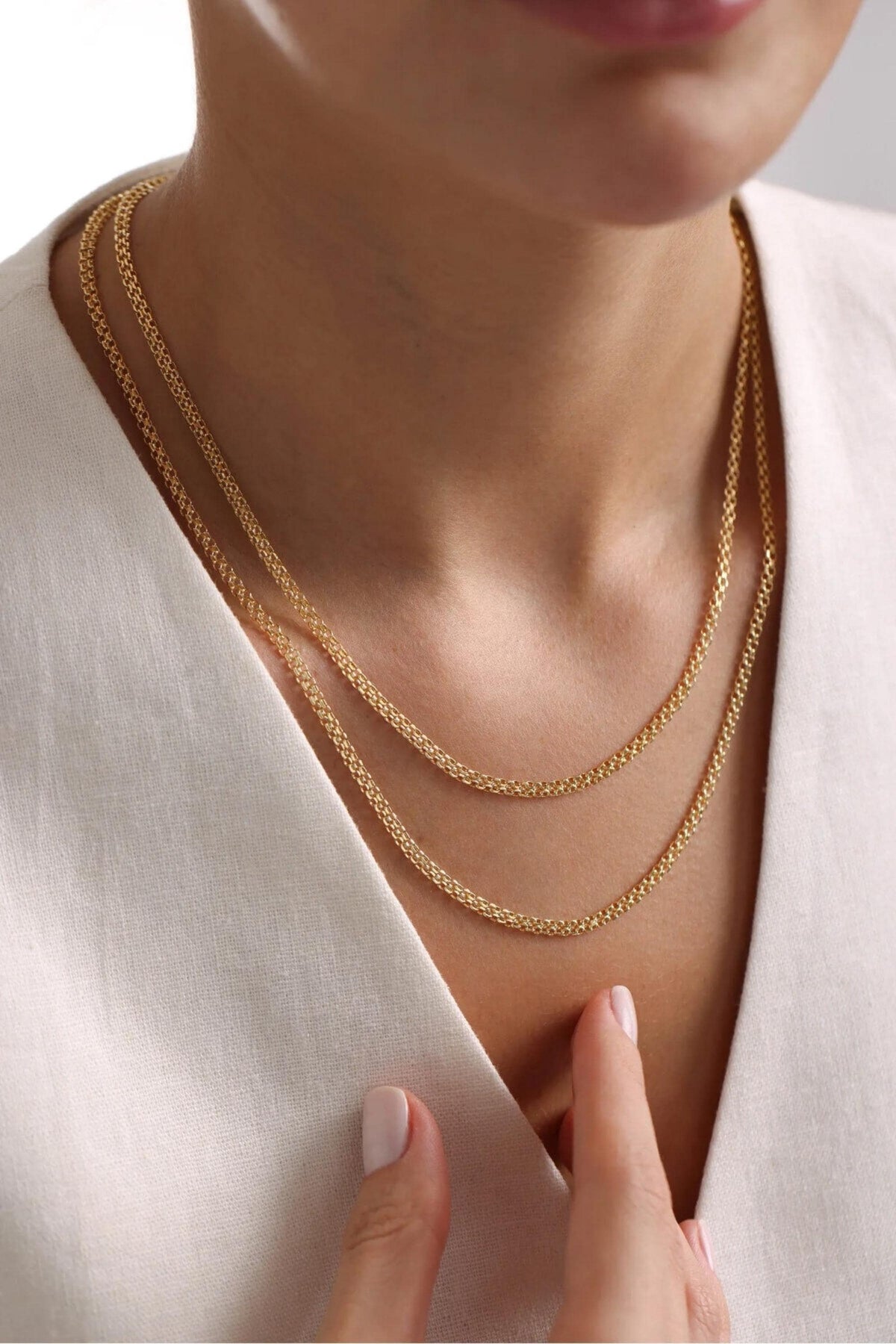 14K Gold 4mm Bismarck Necklace, Woven Gold Chain Necklace, Classic Link Chain, Luxury Everyday Jewelry, Layering Necklace for Women