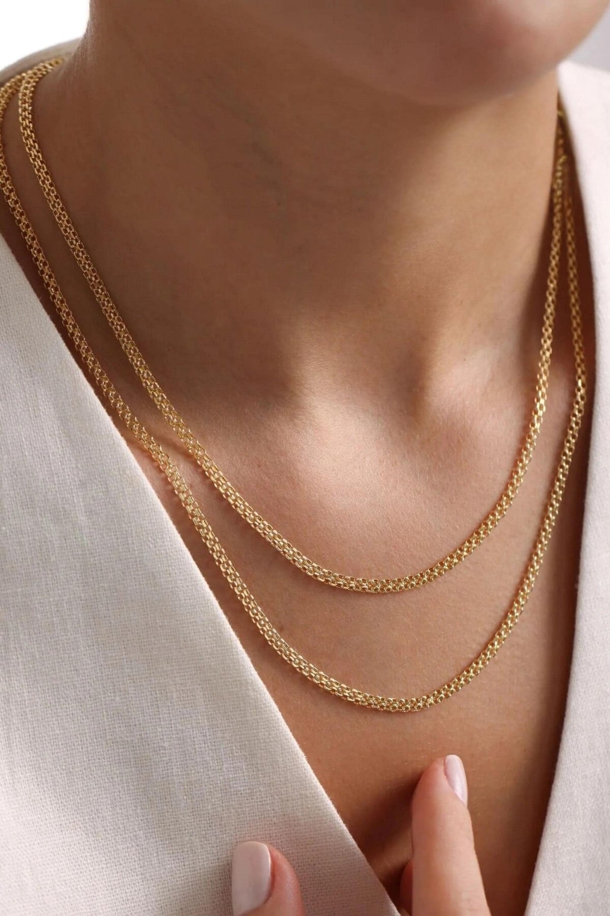 14K Gold 4mm Bismarck Necklace, Woven Gold Chain Necklace, Classic Link Chain, Luxury Everyday Jewelry, Layering Necklace for Women