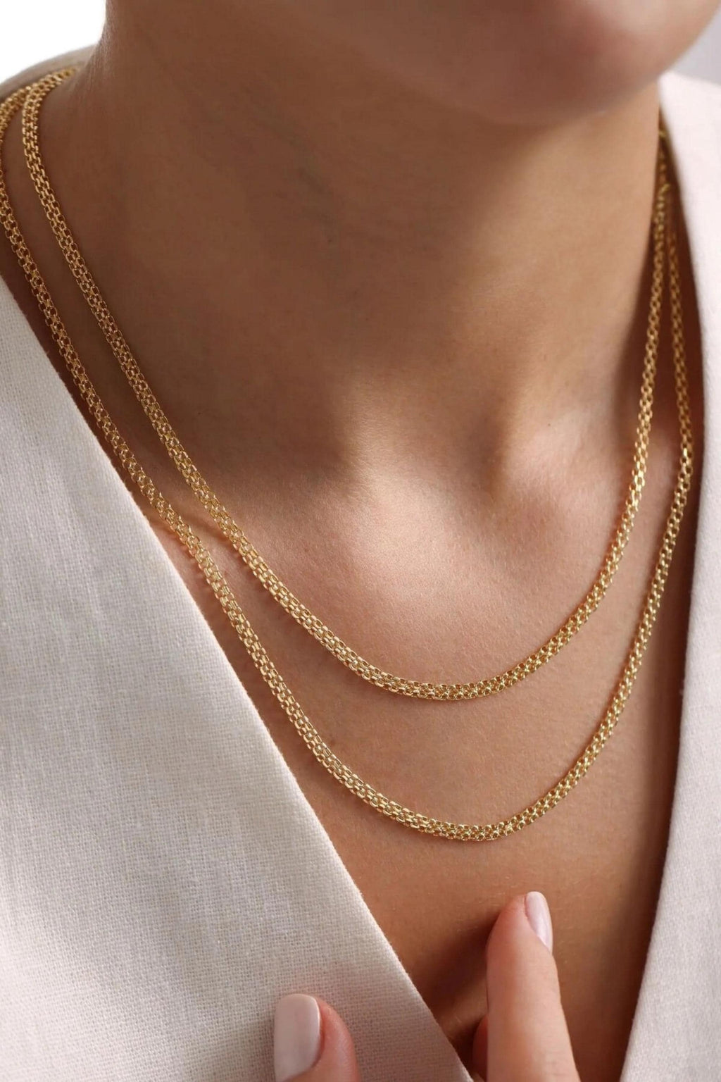 14K Gold 4mm Bismarck Necklace, Woven Gold Chain Necklace, Classic Link Chain, Luxury Everyday Jewelry, Layering Necklace for Women