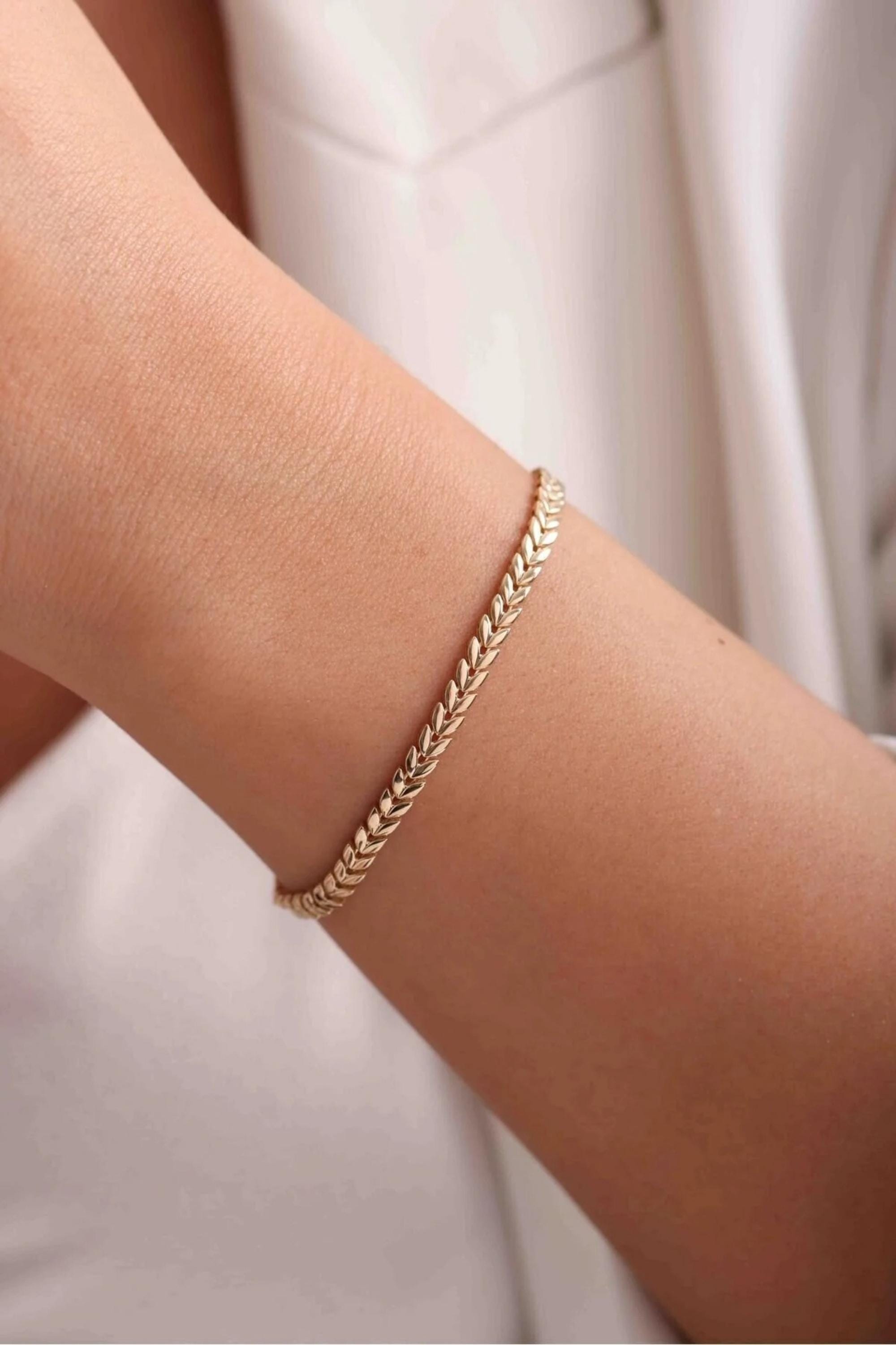 14K Gold Wheat Chain Bracelet, Braided Gold Bracelet, Elegant Link Bracelet, Timeless Everyday Jewelry, Layering Gift for Women