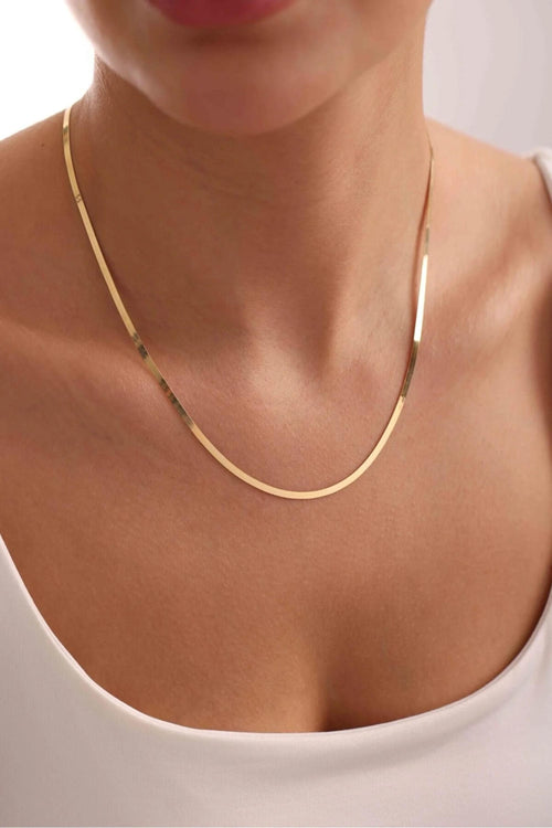 14K Gold 3mm Herringbone Necklace, Flat Snake Chain Necklace, Sleek Gold Chain, Layering Jewelry, Everyday Fine Jewelry, Gift for Women