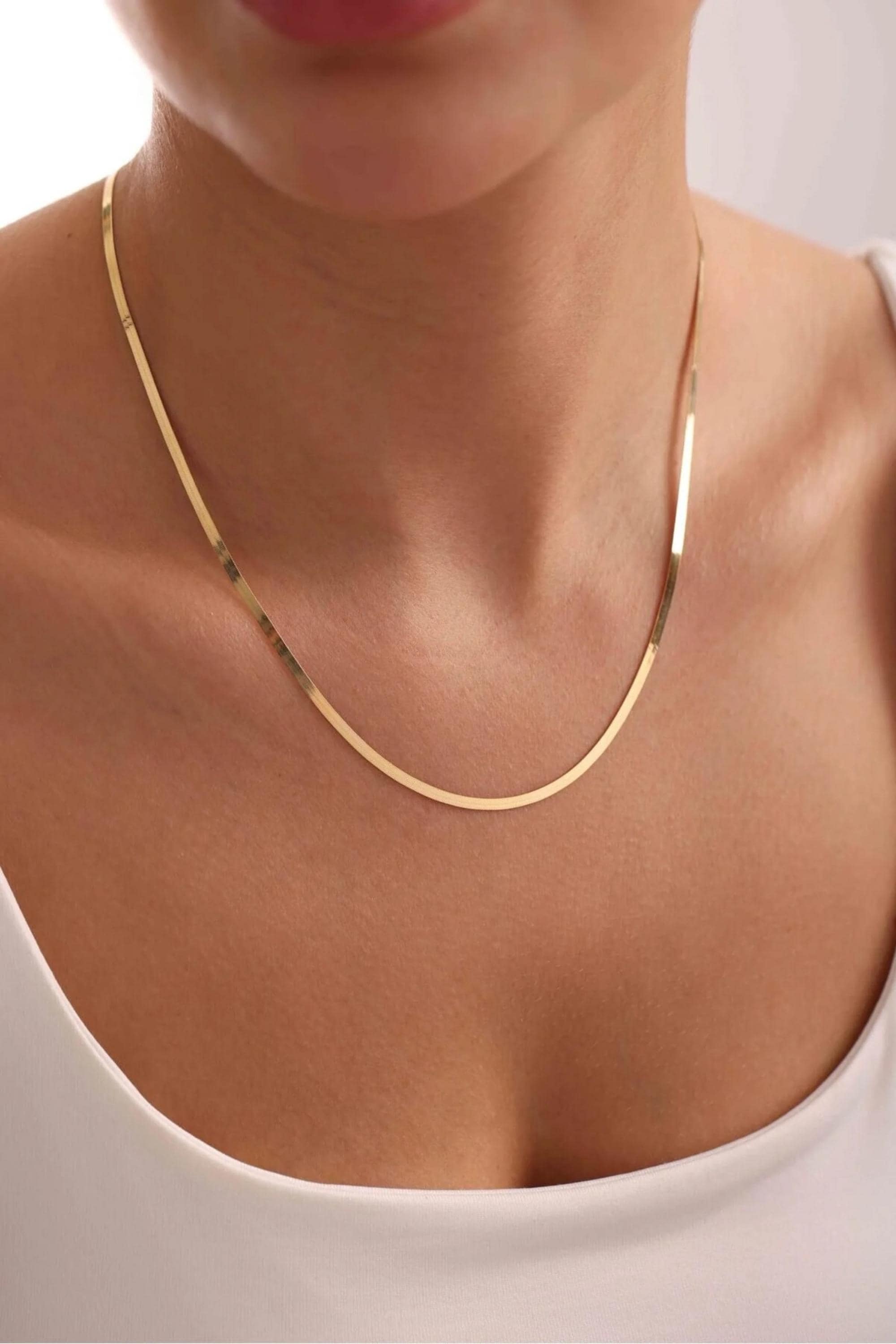 14K Gold 3mm Herringbone Necklace, Flat Snake Chain Necklace, Sleek Gold Chain, Layering Jewelry, Everyday Fine Jewelry, Gift for Women