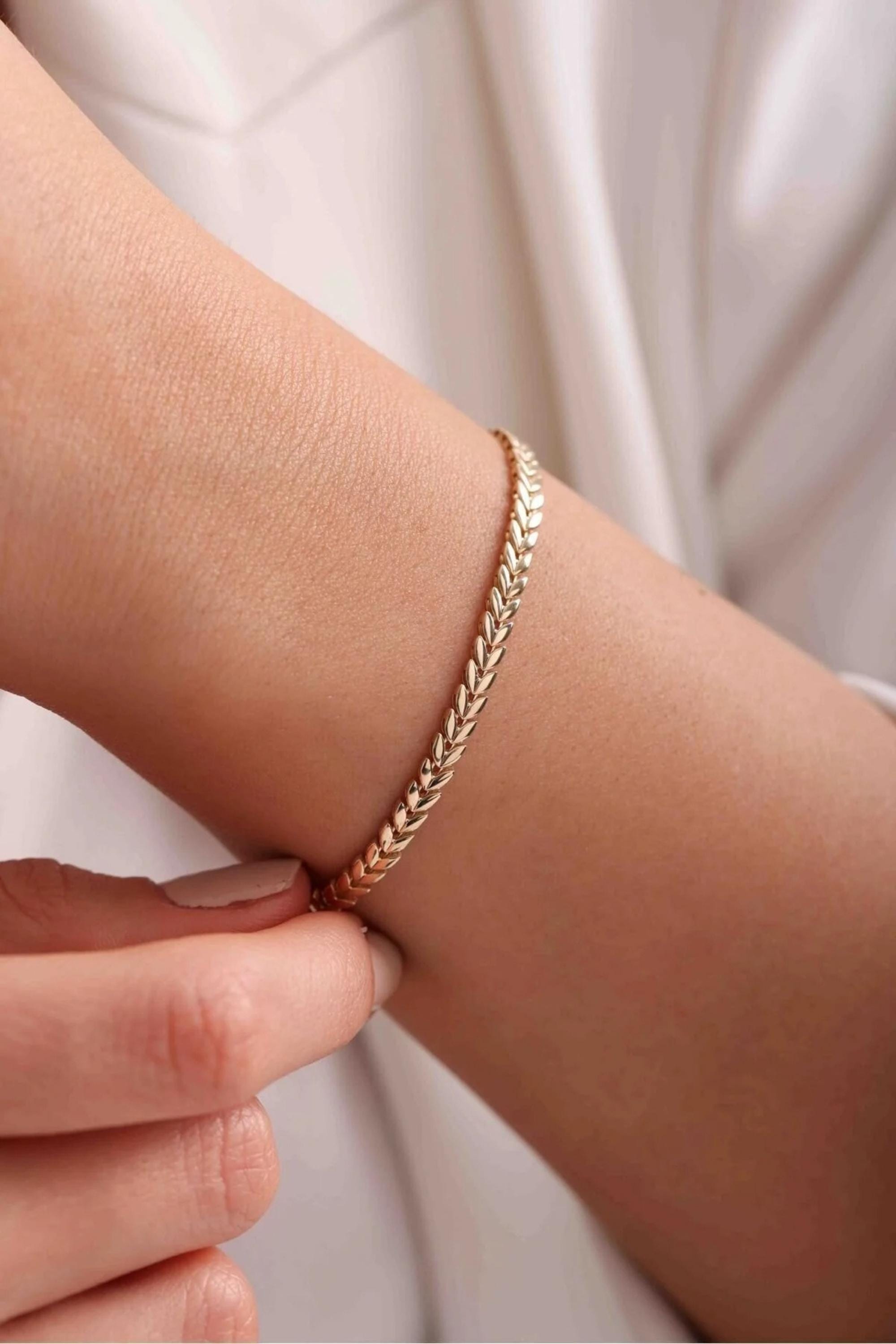 14K Gold Wheat Chain Bracelet, Braided Gold Bracelet, Elegant Link Bracelet, Timeless Everyday Jewelry, Layering Gift for Women