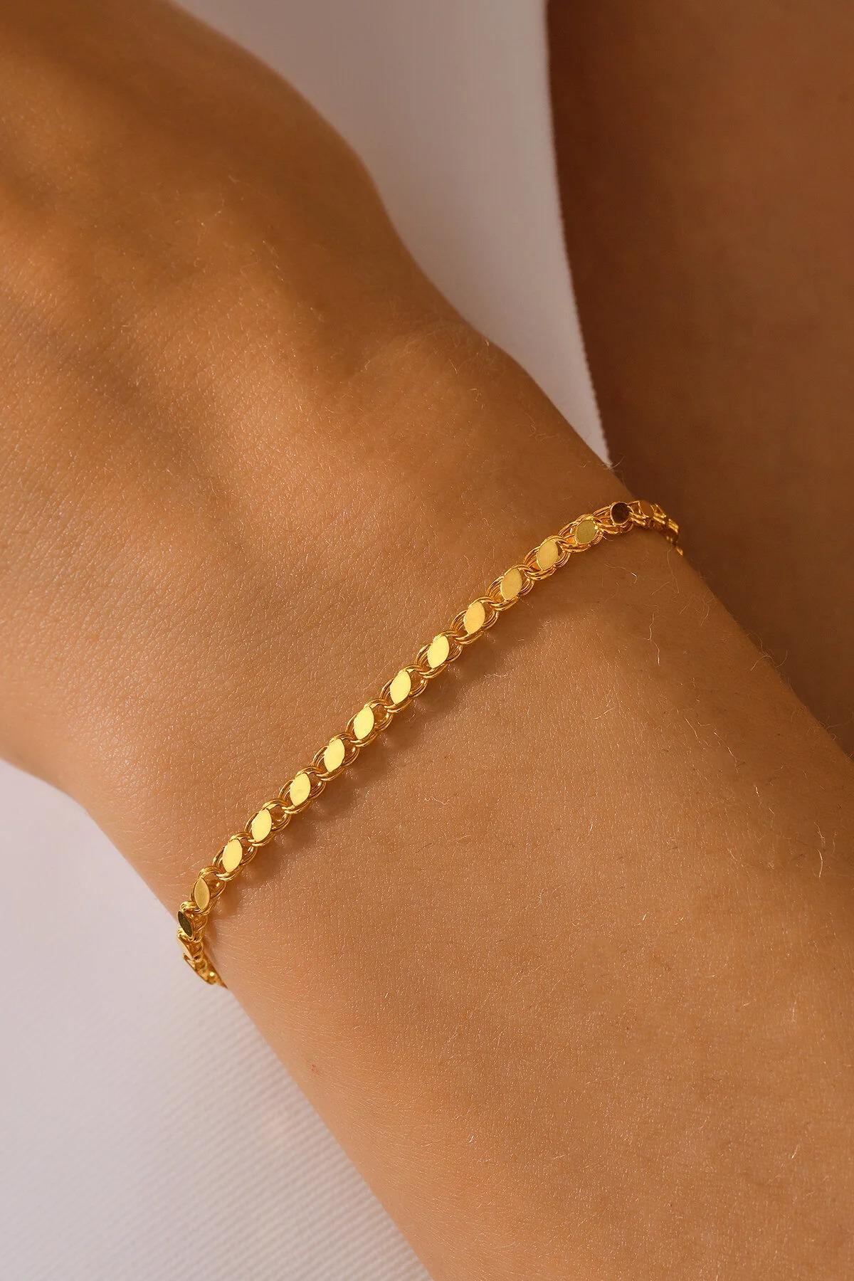 14K Gold Mirror Bracelet, Sleek Gold Chain Bracelet, Polished Link Jewelry, Modern Everyday Bracelet, Elegant Layering Gift for Women