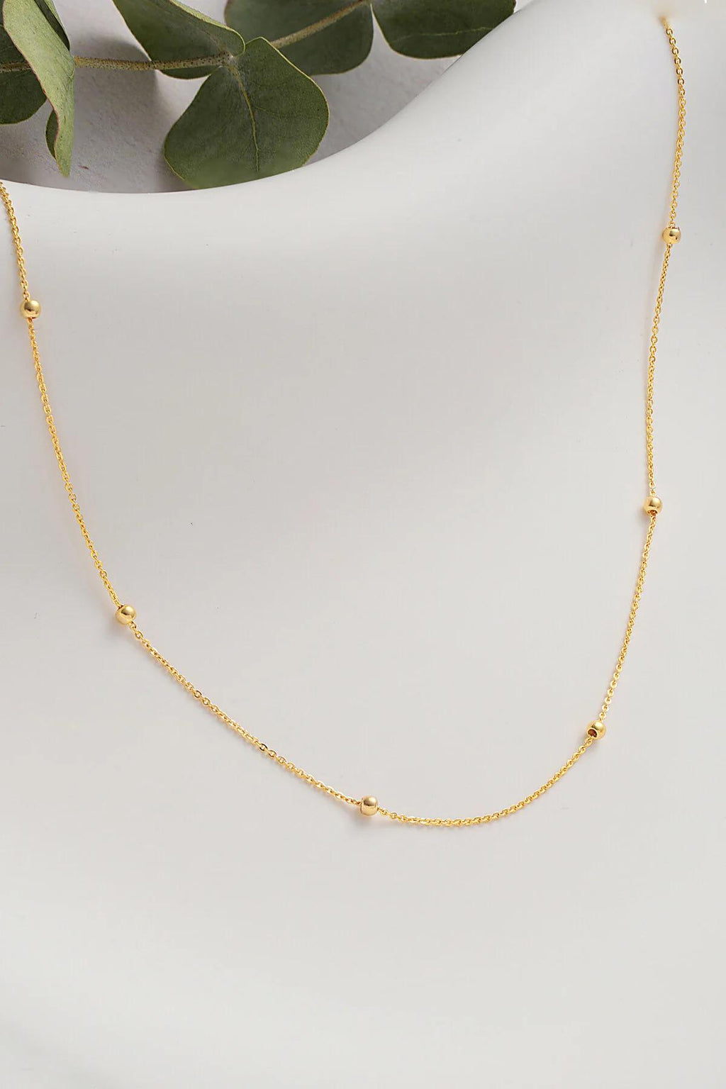 14K Gold Satellite Necklace, Station Chain Jewelry, Dainty Beaded Gold Chain, Elegant Layering Necklace, Delicate Everyday Gift for Women