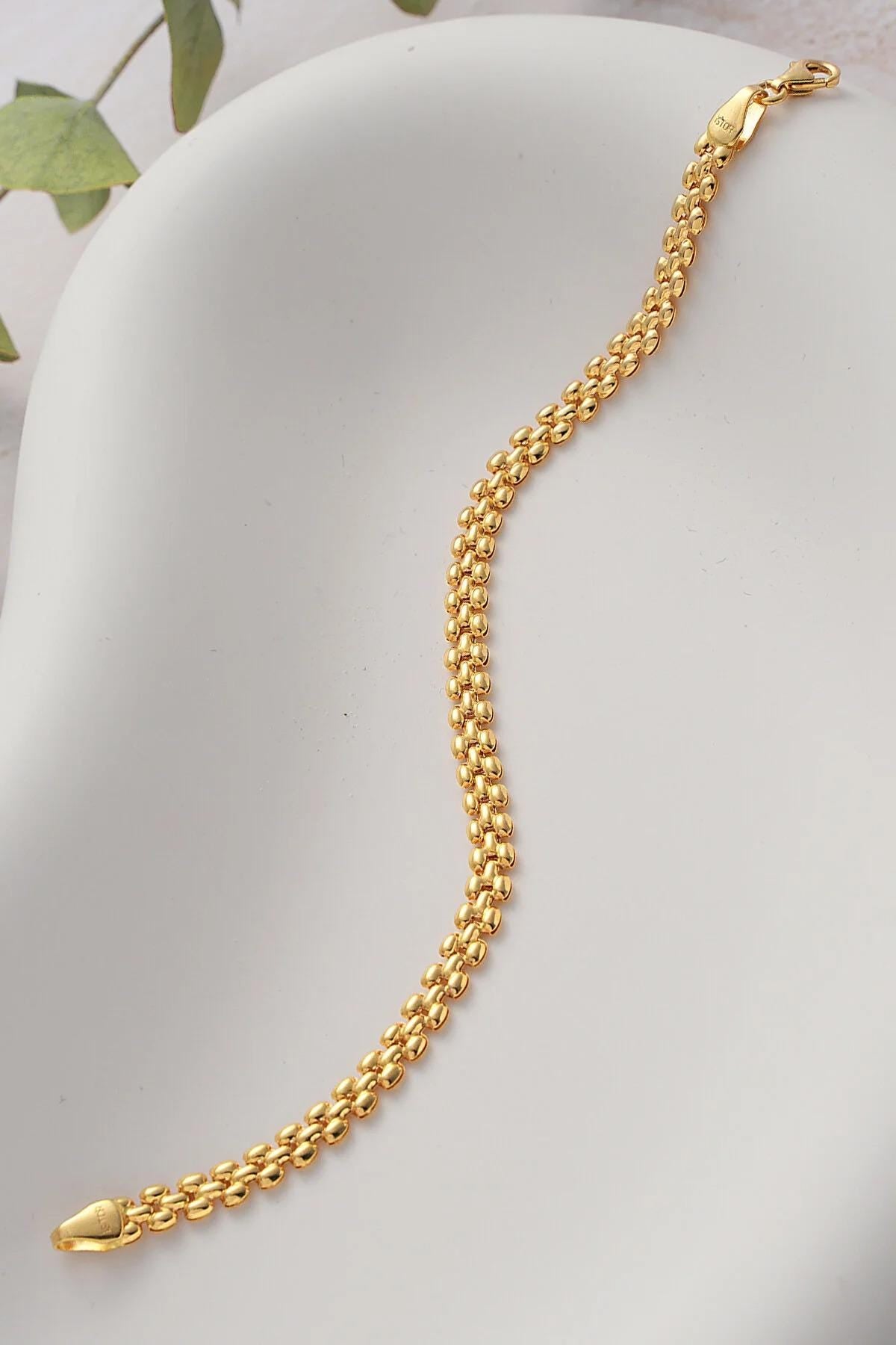 14K Gold 4.5mm Popcorn Bracelet, Textured Gold Chain, Bold Link Bracelet, Modern Statement Jewelry, Luxury Everyday Gift for Women