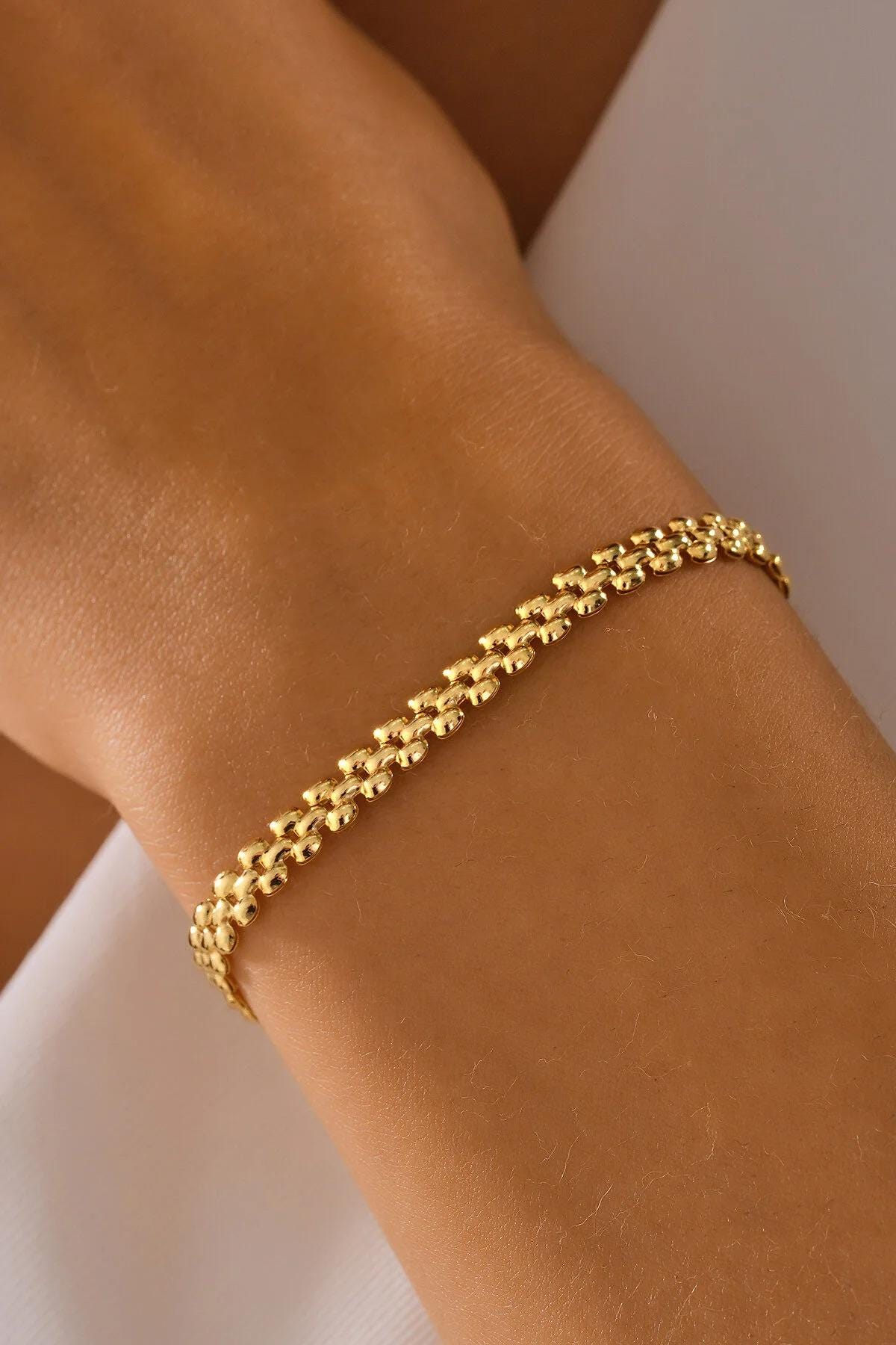 14K Gold 4.5mm Popcorn Bracelet, Textured Gold Chain, Bold Link Bracelet, Modern Statement Jewelry, Luxury Everyday Gift for Women