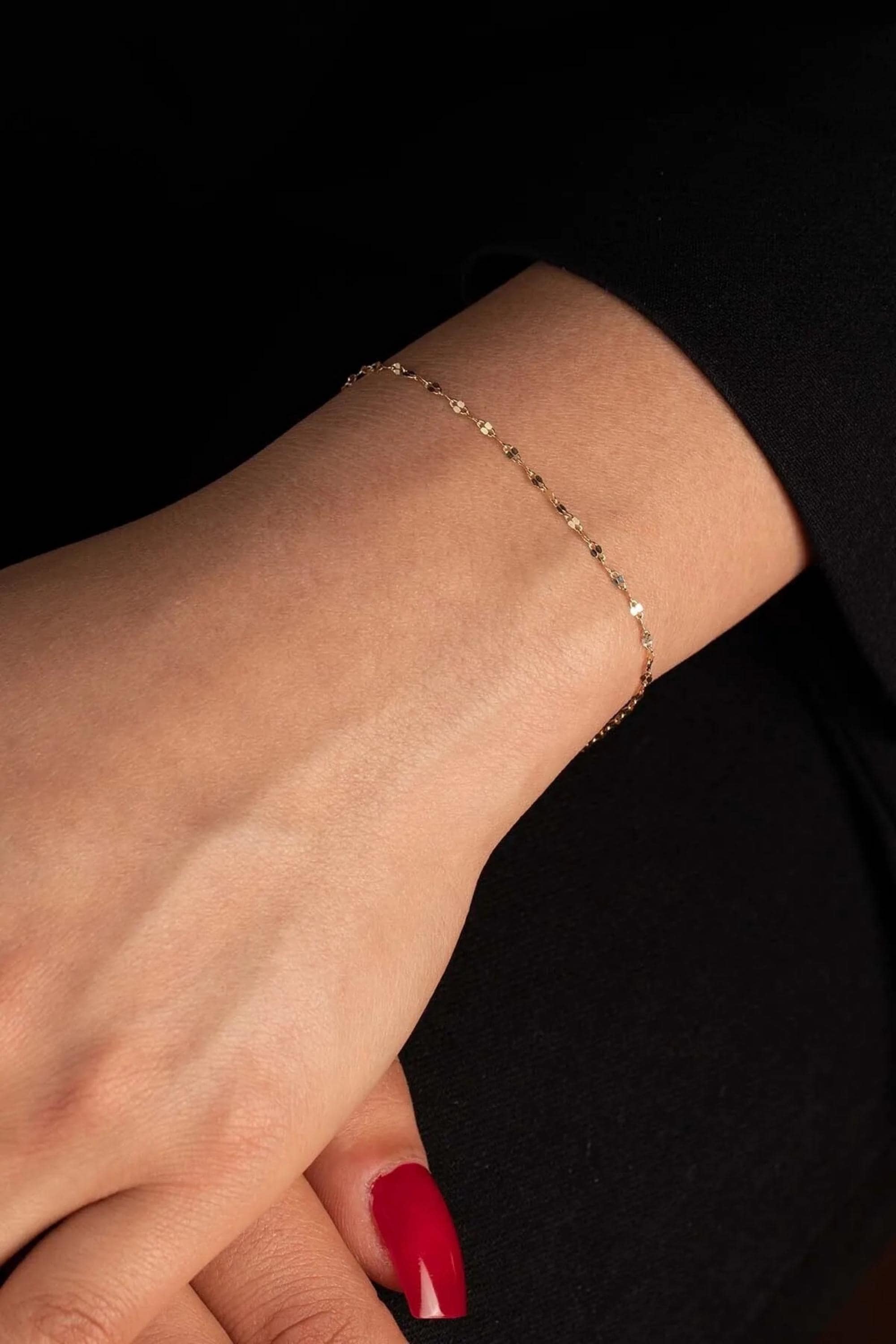 14K Gold Glitter Bracelet, Sparkling Gold Chain, Shimmering Textured Bracelet, Elegant Link Jewelry, Modern Everyday Gift for Women