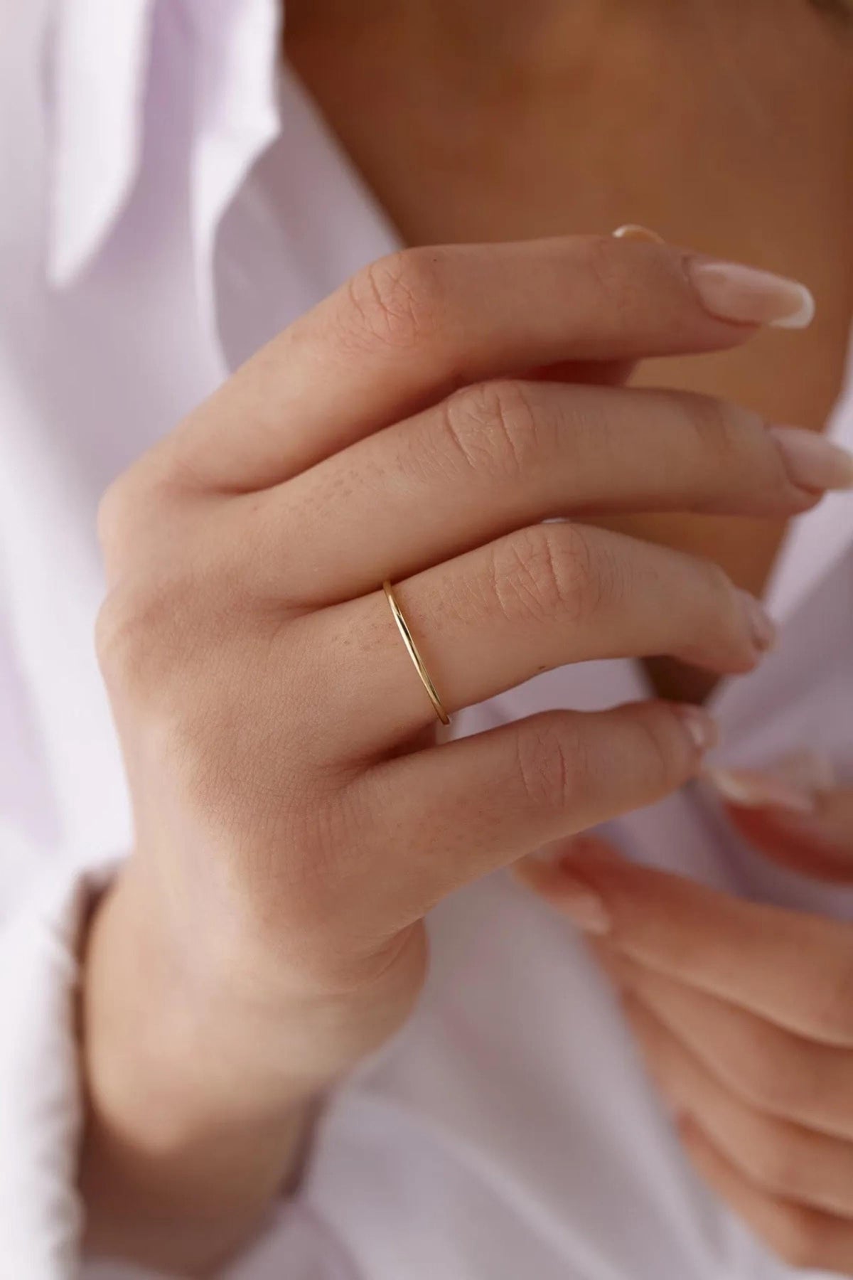 14K Gold 1mm Wedding Band, Ultra Thin Gold Ring, Minimalist Wedding Ring, Simple Stacking Band, Delicate Everyday Fine Jewelry