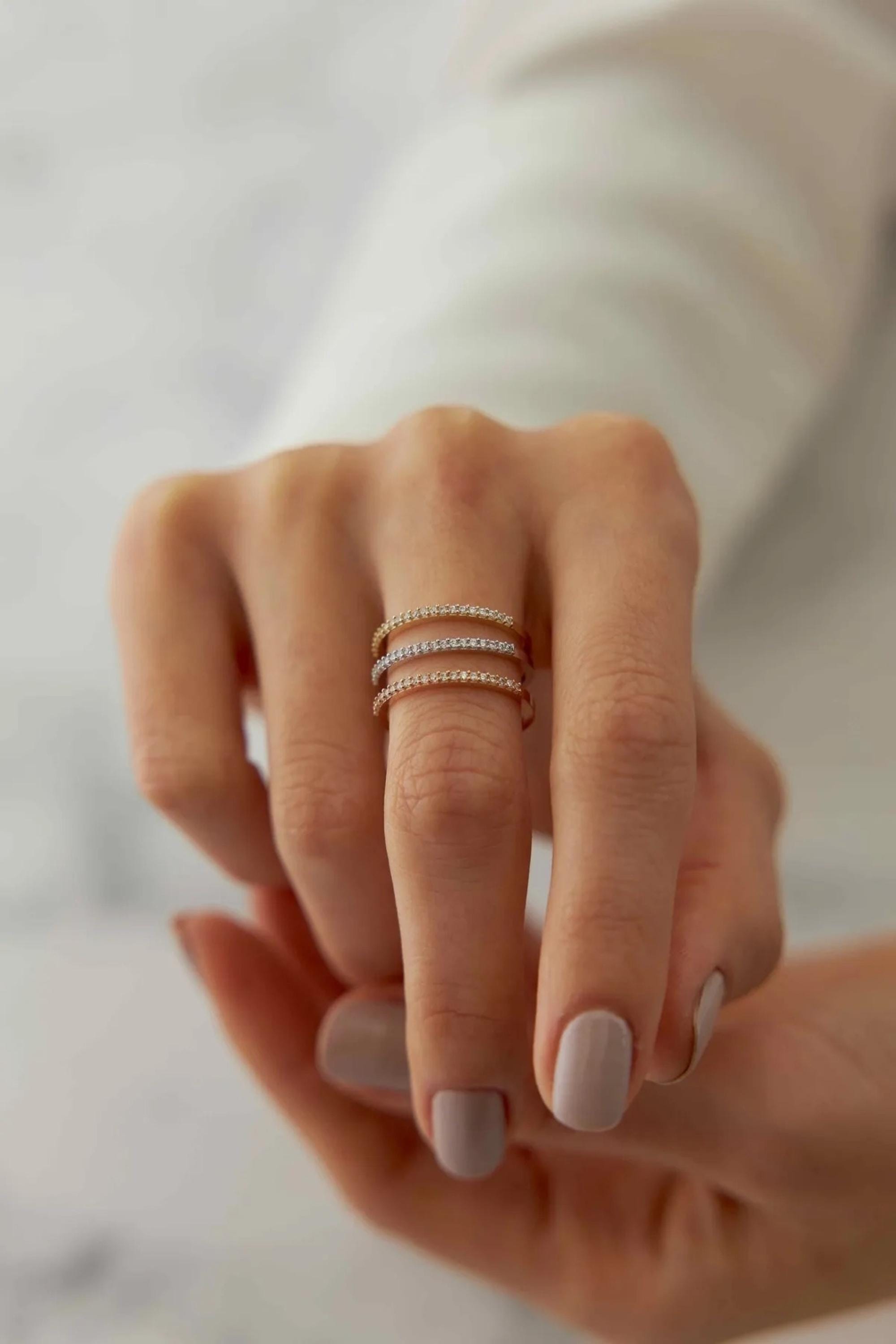 14K Gold Half Eternity Ring, Classic Gold Band