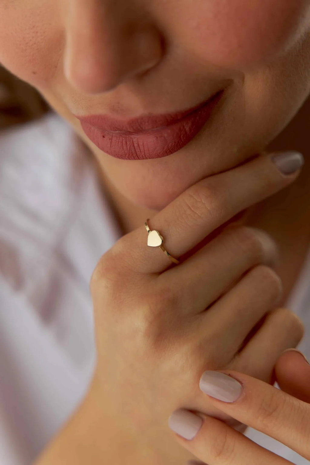 14K Gold Heart Ring, Delicate Love Band