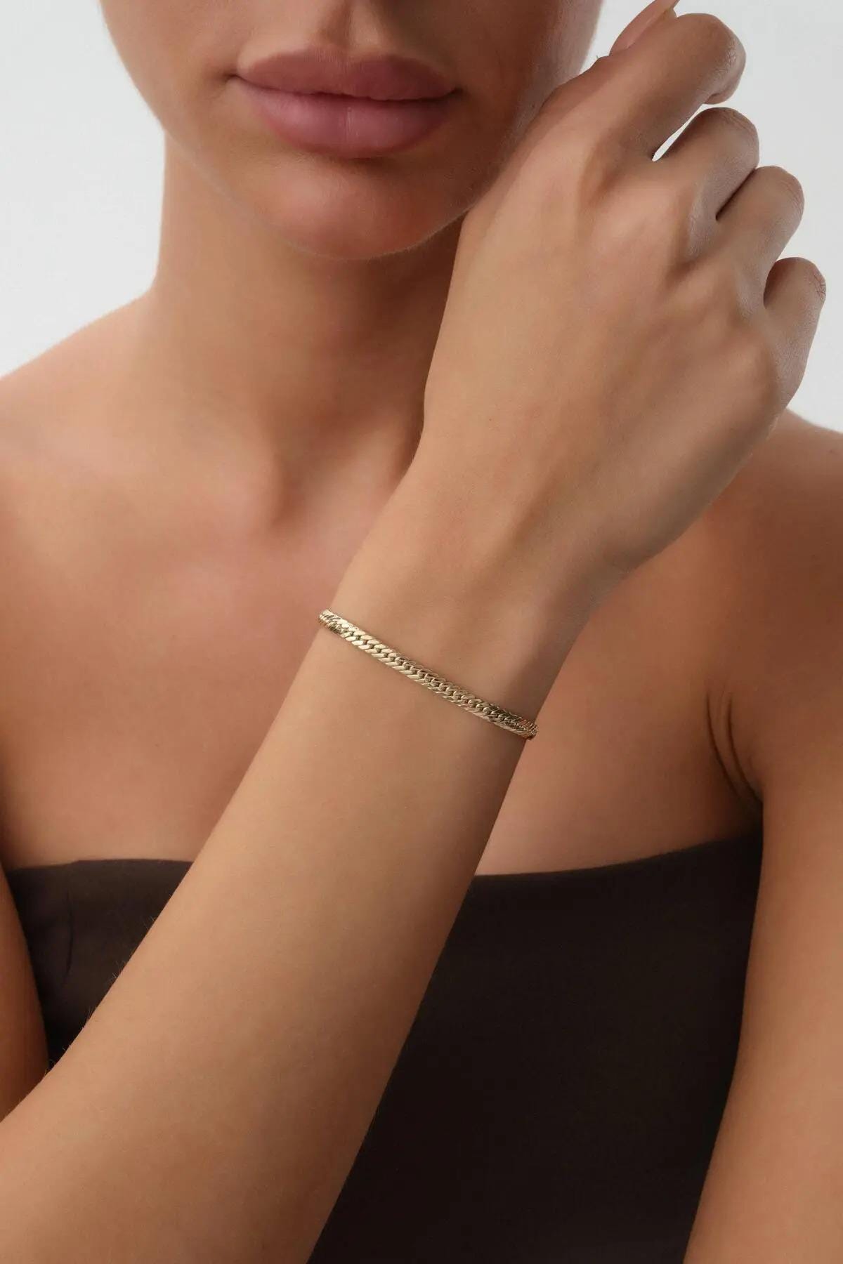 14K Gold Cuban Link Bracelet, Classic Miami Cuban Chain, Sleek Gold Link Jewelry, Bold Everyday Bracelet, Timeless Gift for Women