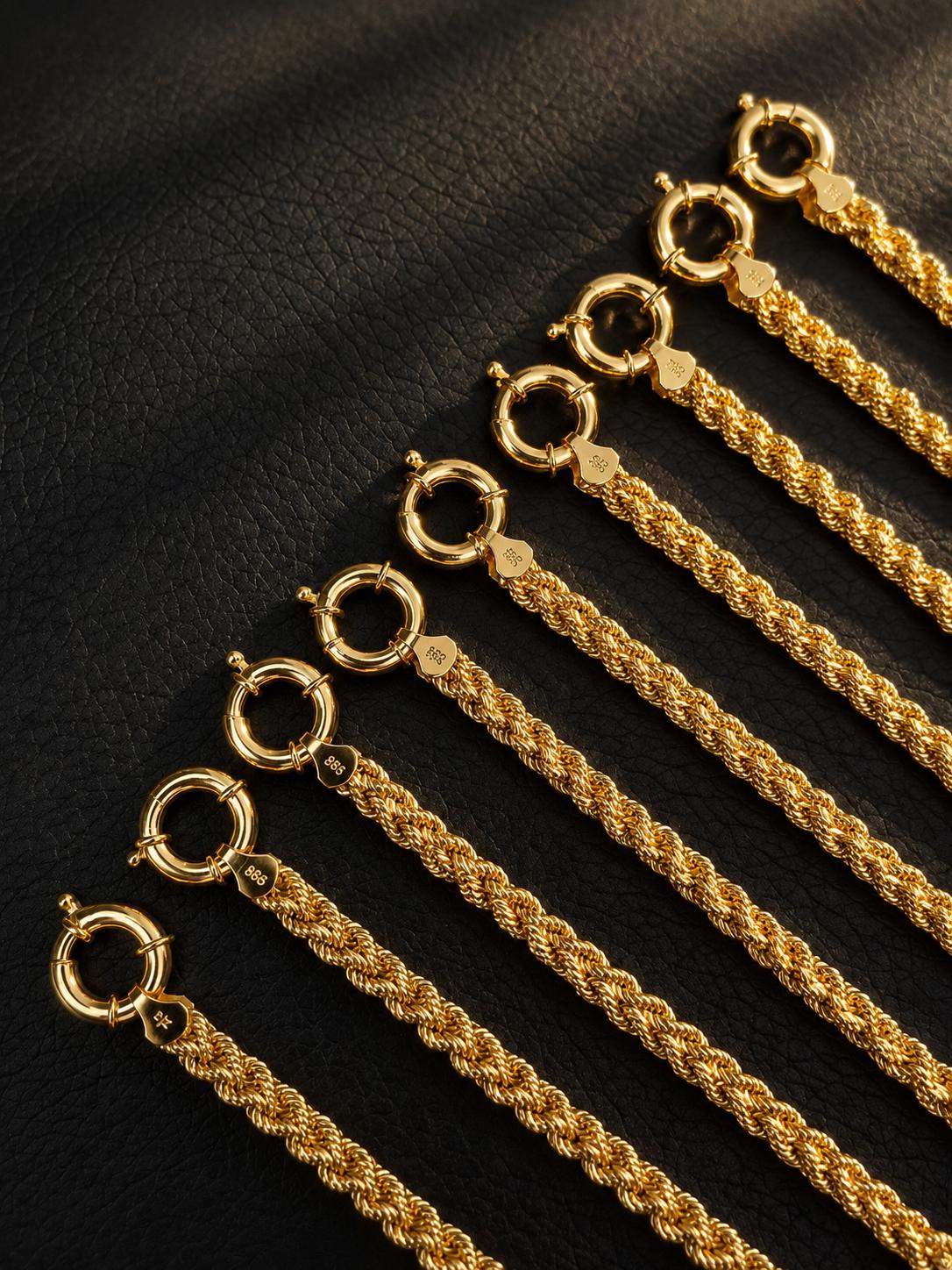14K Gold 4.7mm Rope Bracelet, Bold Twisted Gold Chain, Classic Rope Link Jewelry, Statement Everyday Bracelet, Timeless Gift for Women