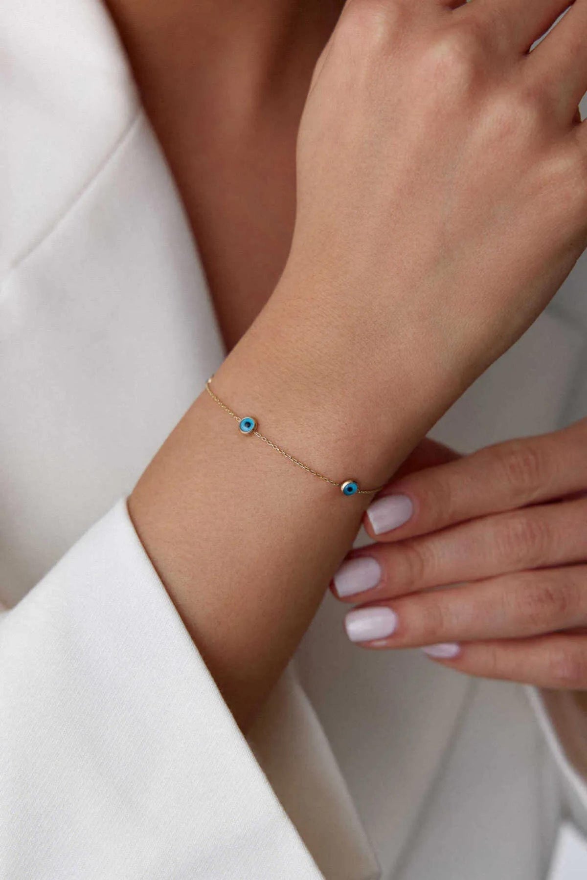 14K Gold Evil Eye Bracelet, Protective Nazar Jewelry, Dainty Gold Chain, Symbolic Charm Bracelet, Elegant Everyday Gift for Women