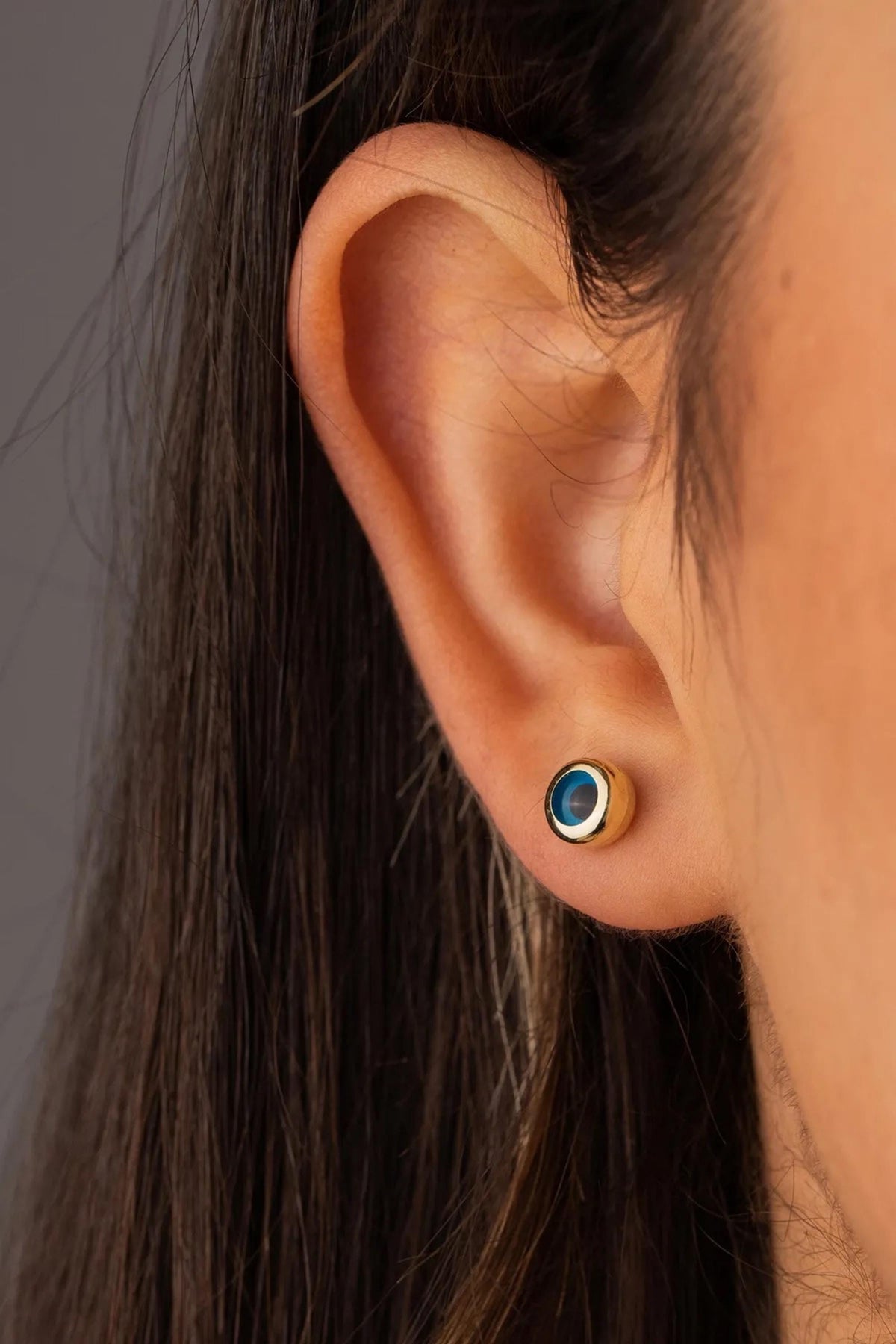 14K Gold Evil Eye Stud Earrings, Dainty Nazar Earrings, Protective Symbol Jewelry, Minimalist Everyday Gold Studs, Gift for Women