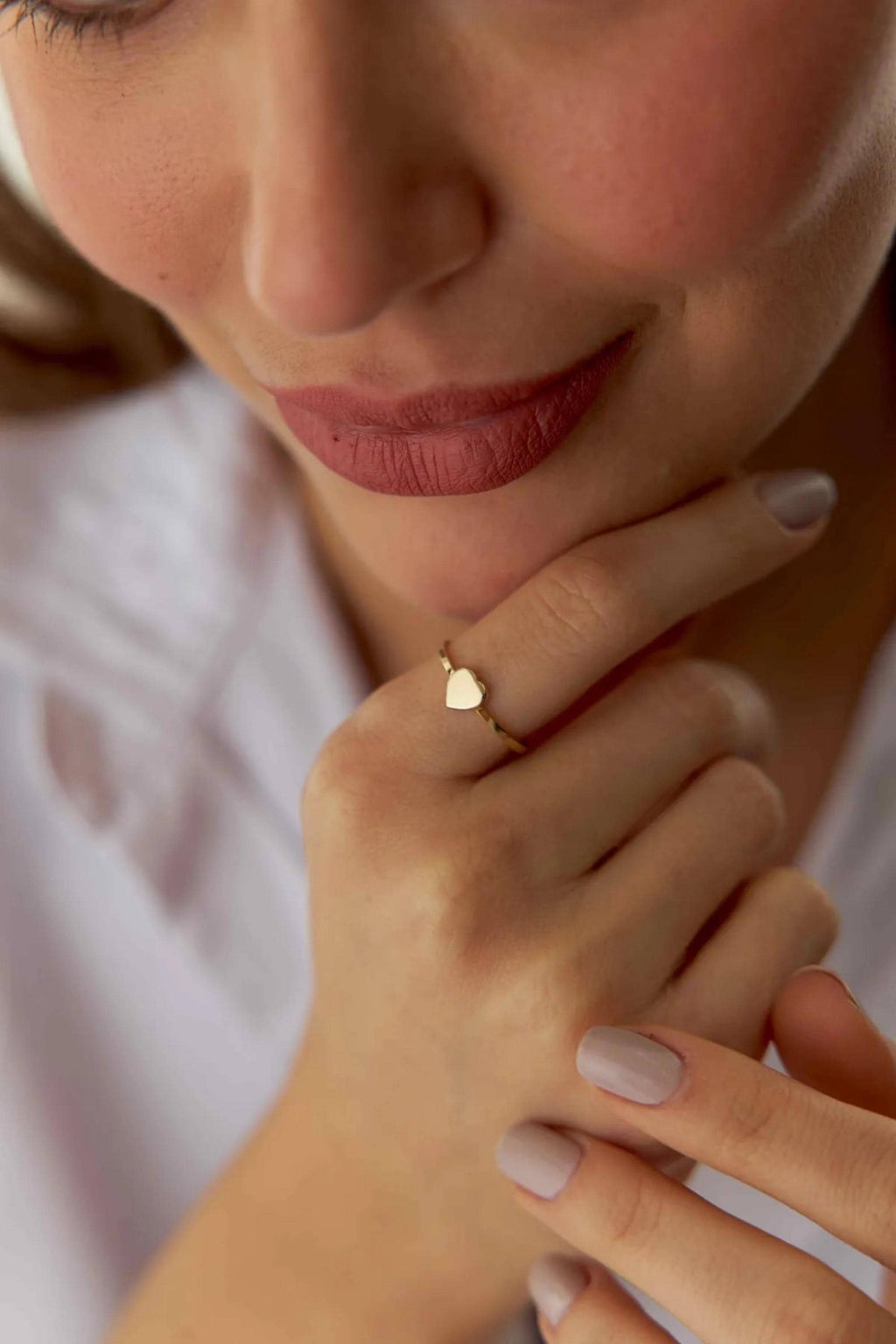 14K Gold Heart Ring, Delicate Love Band