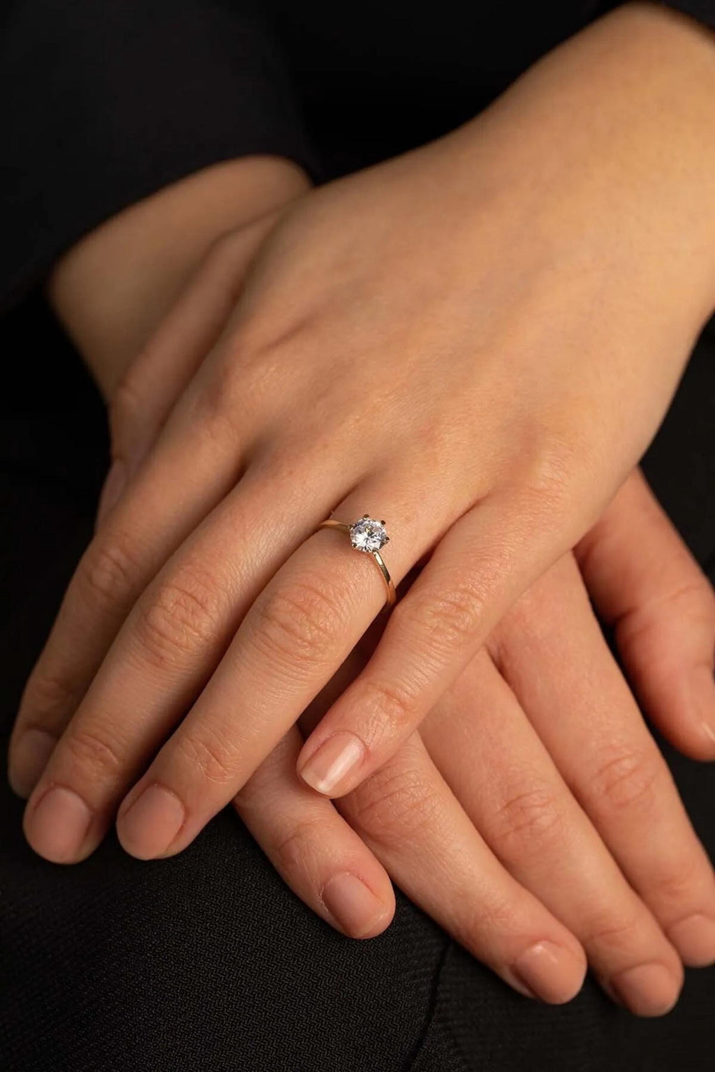 14K Gold Solitaire CZ Ring, Round Cubic Zirconia Engagement Ring, Classic Prong Setting, Dainty Bridal Jewelry, Elegant Gift for Her