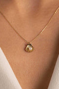 14K Gold Pearl Shell Necklace, Seashell Pendant Jewelry, Dainty Coastal Gold Necklace, Beach-Inspired Layering Jewelry, Gift for Women