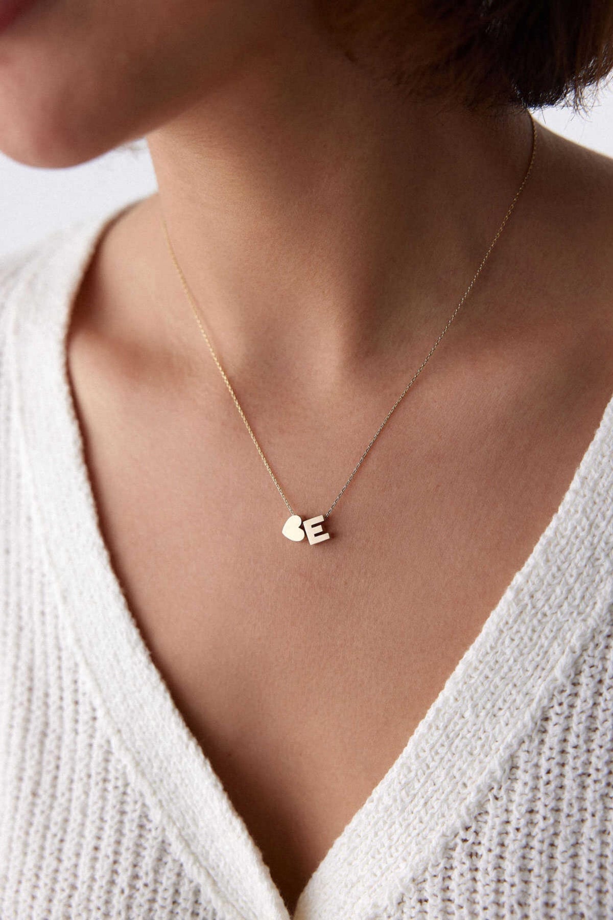 14K Gold Heart Initial Necklace, Personalized Letter Pendant, Romantic Gold Jewelry, Dainty Monogram Necklace, Meaningful Gift for Women