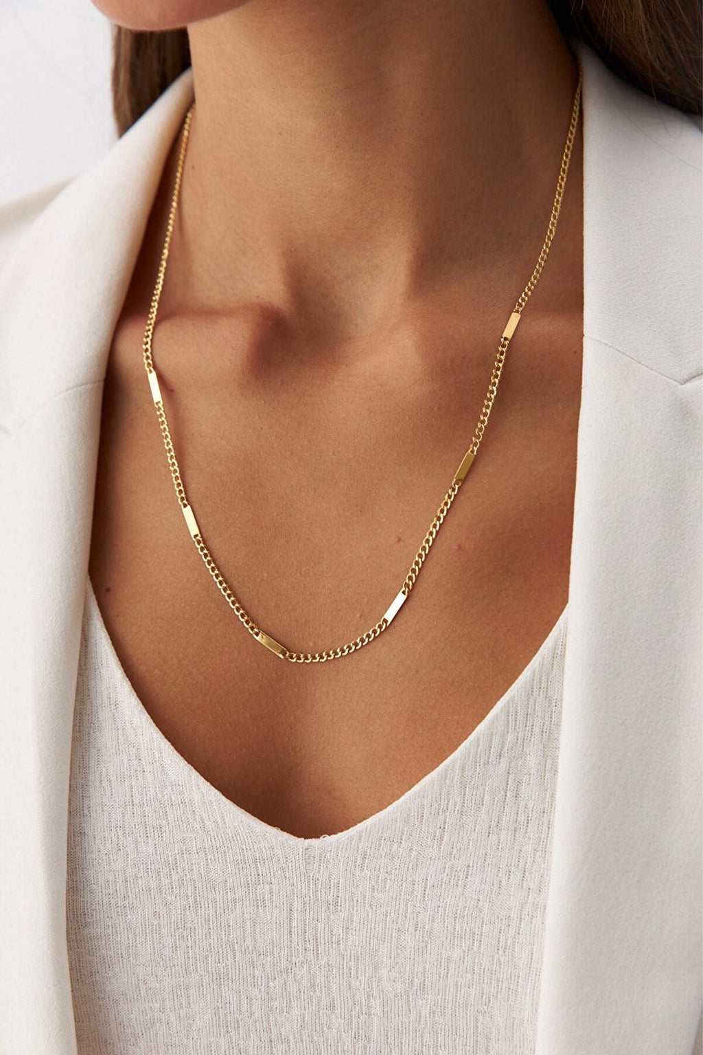 14K Gold Bar Cuban Necklace, Cuban Link Gold Chain, Sleek Bar Link Jewelry, Modern Statement Necklace, Timeless Everyday Gift for Women
