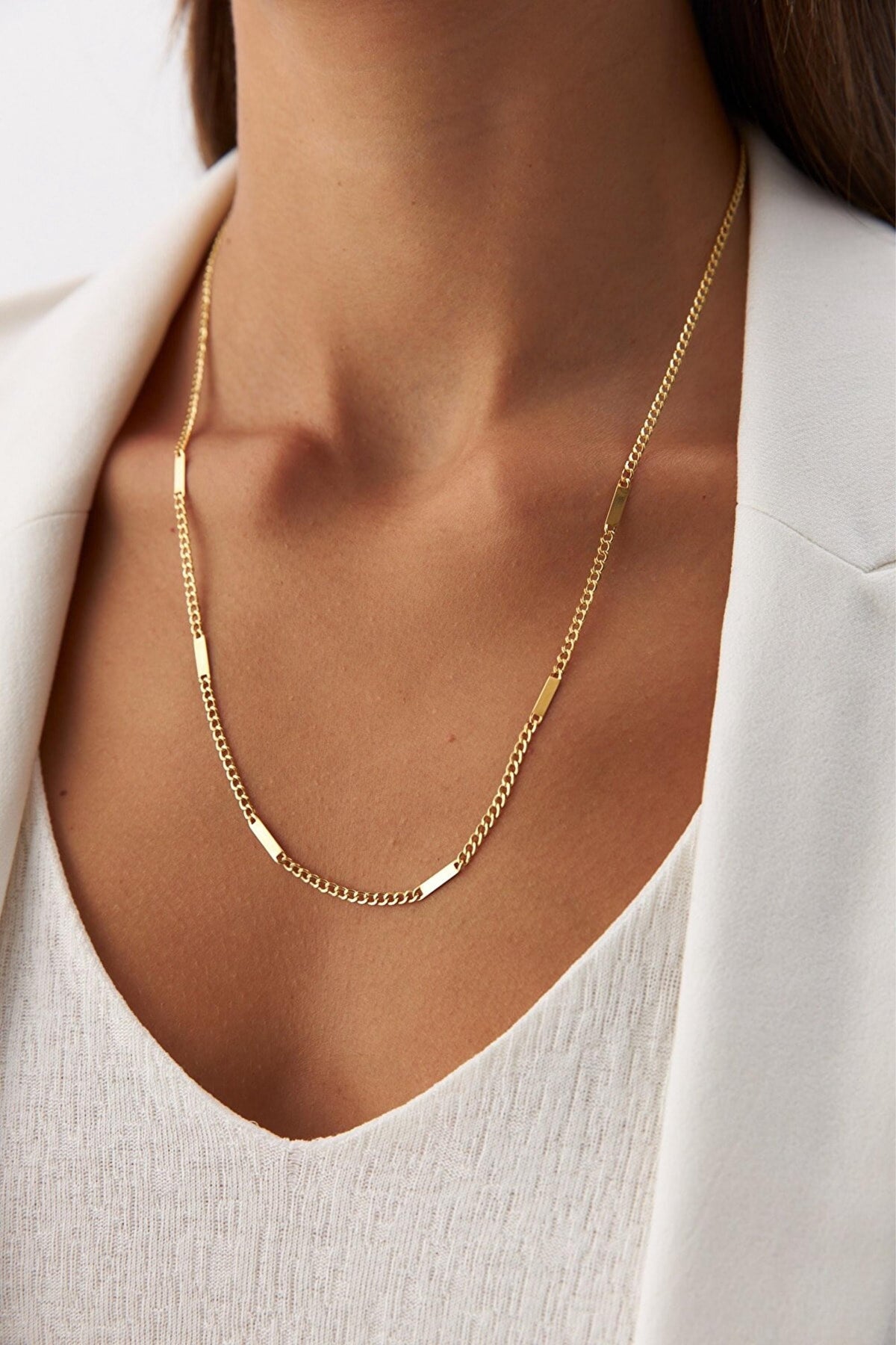 14K Gold Bar Cuban Necklace, Cuban Link Gold Chain, Sleek Bar Link Jewelry, Modern Statement Necklace, Timeless Everyday Gift for Women