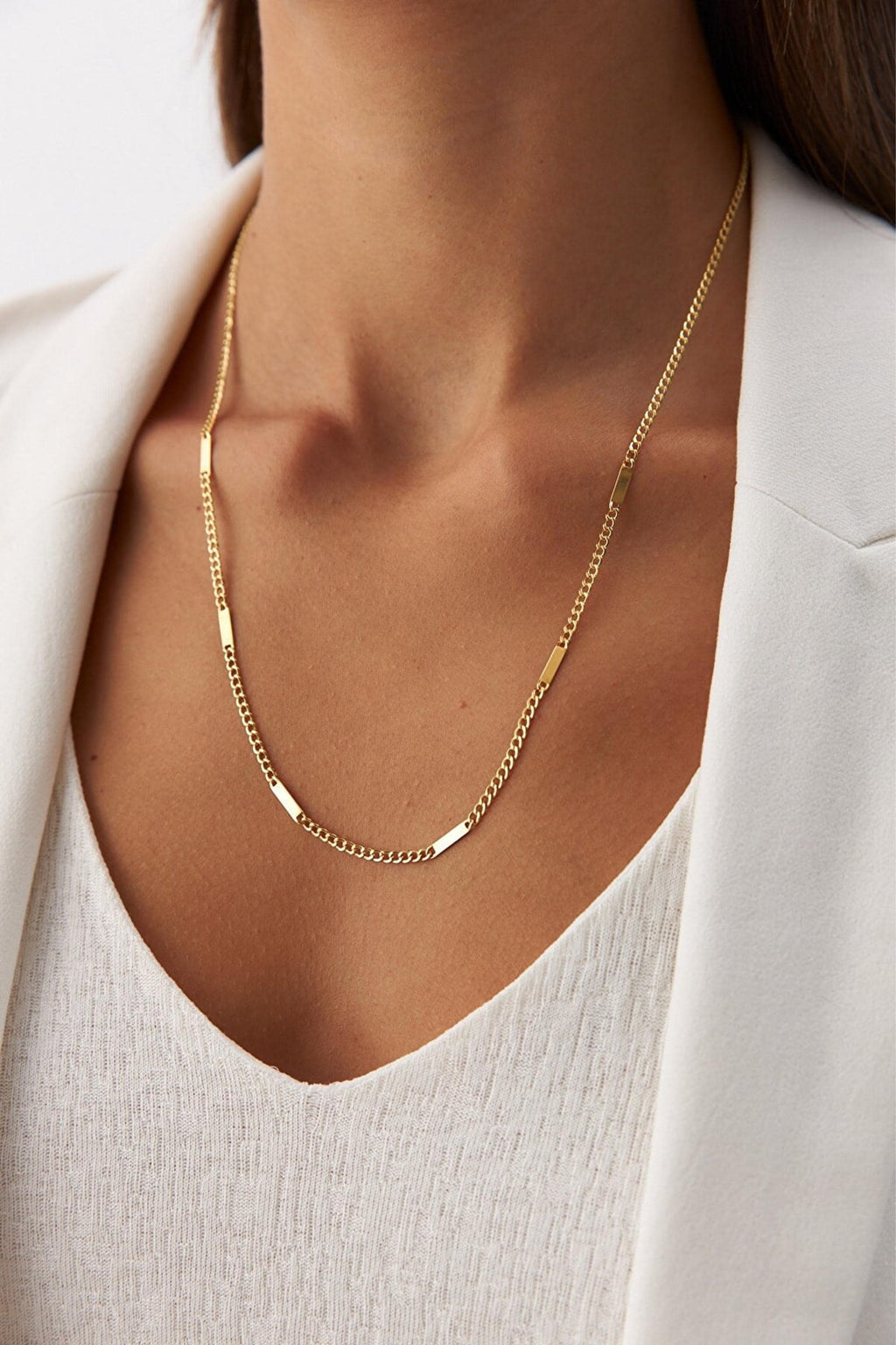 14K Gold Bar Cuban Necklace, Cuban Link Gold Chain, Sleek Bar Link Jewelry, Modern Statement Necklace, Timeless Everyday Gift for Women