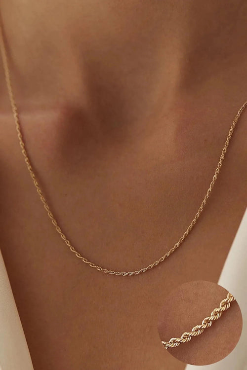 14K Gold 1.2mm Rope Chain Necklace, Fine Twisted Gold Chain, Delicate Layering Jewelry, Classic Everyday Necklace, Gift for Women
